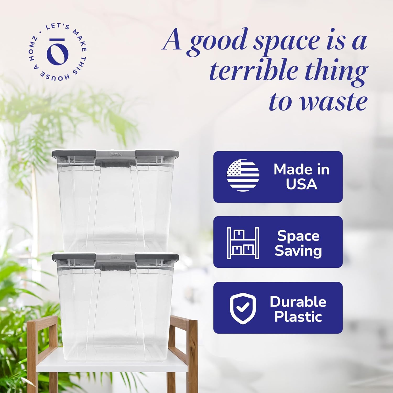 HOMZ 2-Pack Secure Latch, Clear Plastic Storage Organizer Bins, 64 Quart, Gray Lid - Heavy-Duty Container Boxes with Lids for Home, Office, and Garage - Image 5