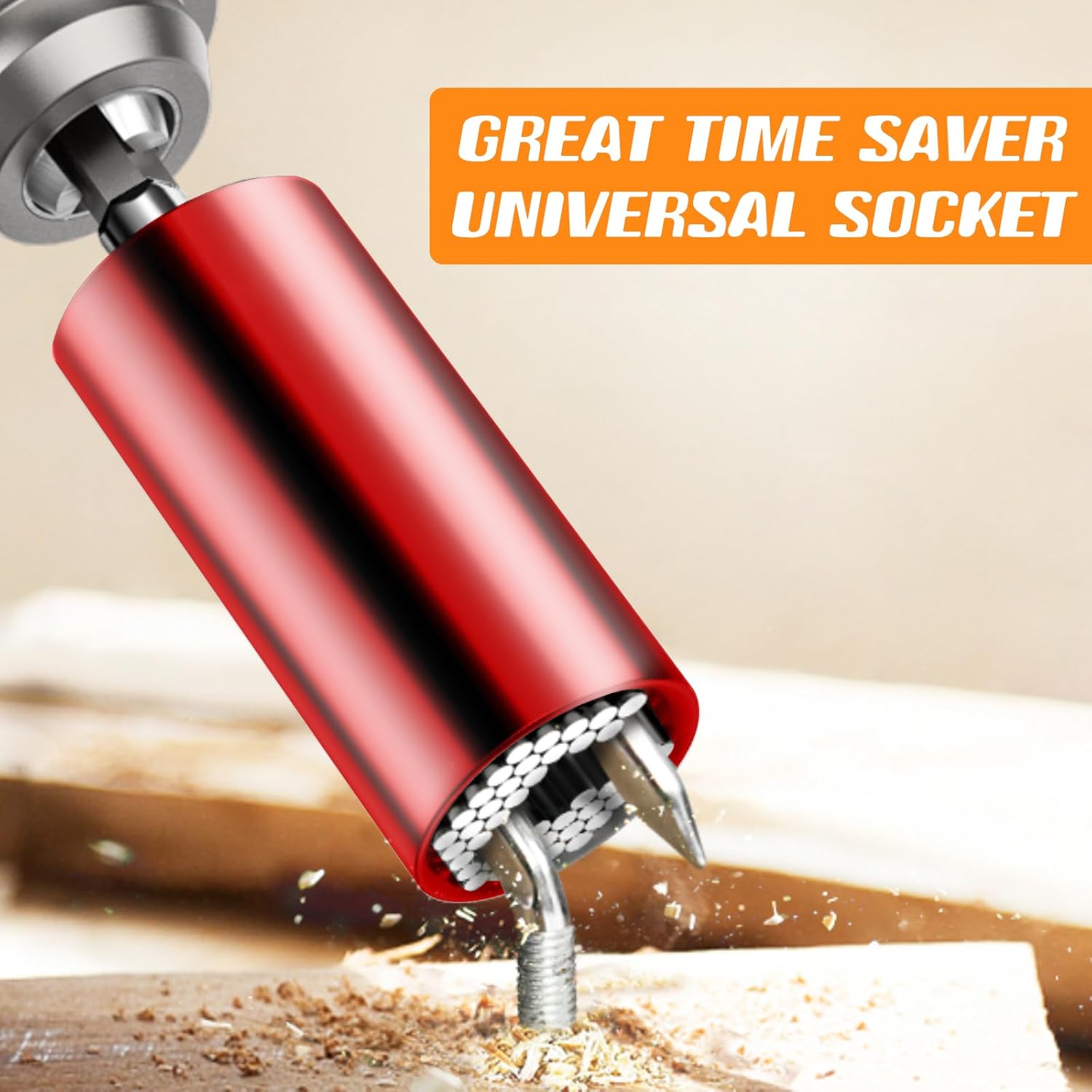 Universal Socket Tools Gifts for Men - Christmas Stocking Stuffers for Men Dad Him Husband Women Cool Stuff Ideas Gadgets Birthday Gifts for Dad Grip Socket Set with Power Drill Adapter (7-19mm) Red - Image 5