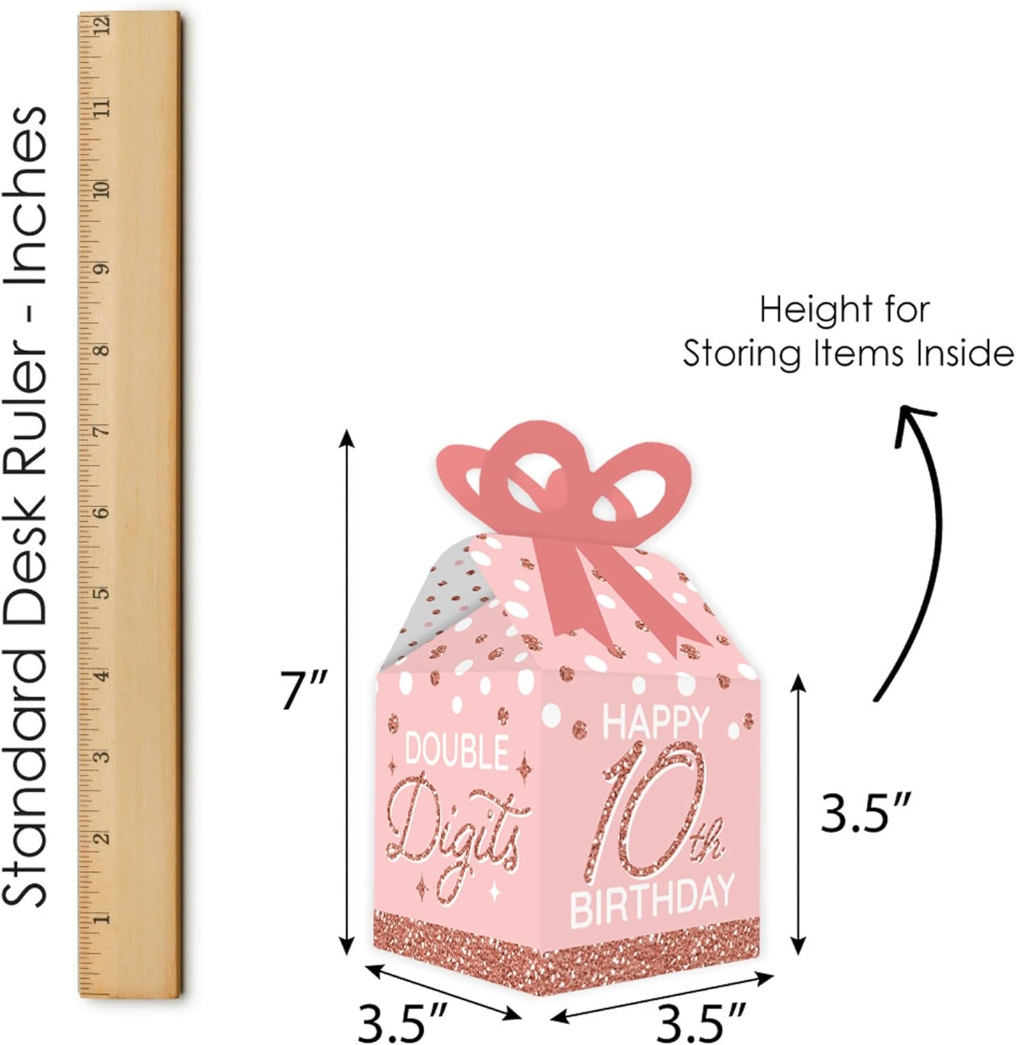 Big Dot of Happiness 10th Pink Rose Gold Birthday - Square Favor Gift Boxes - Happy Birthday Party Bow Boxes - Set of 12 - Image 7