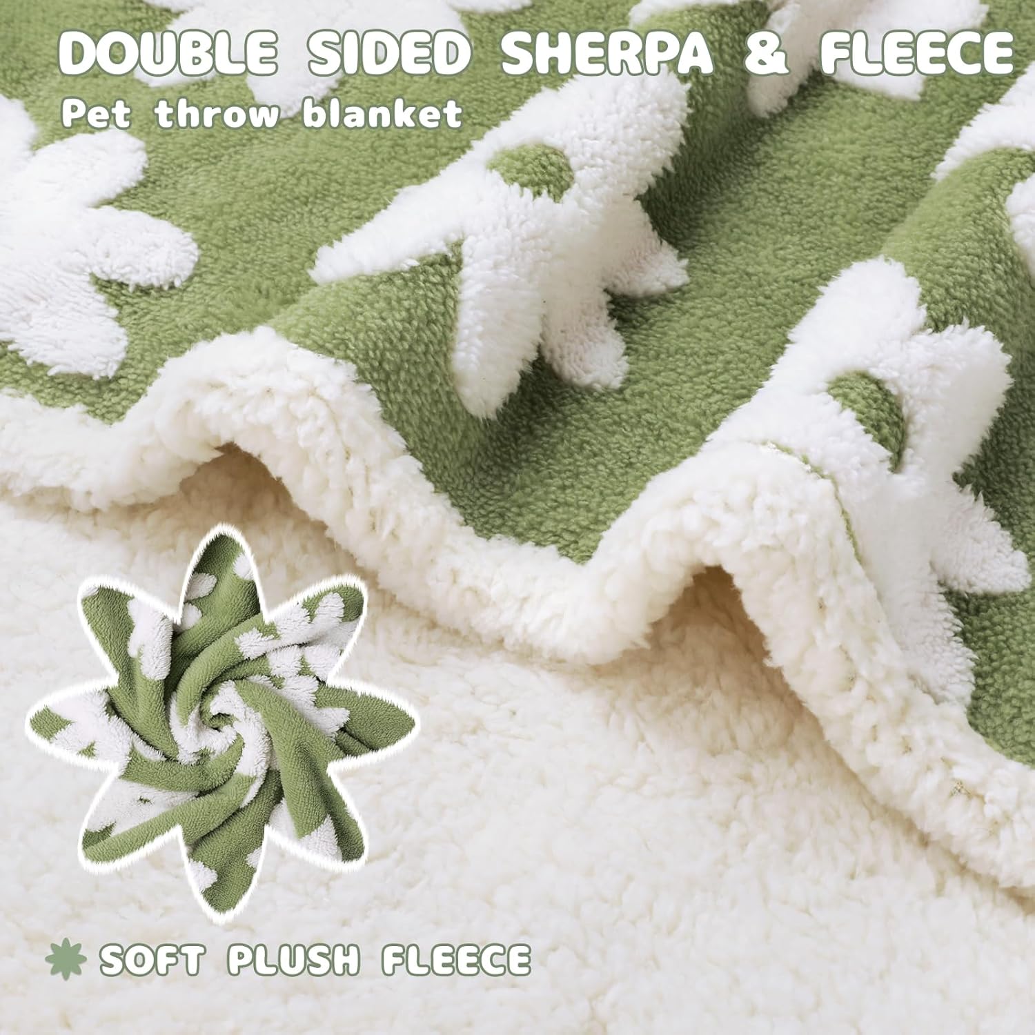 Luciphia Waterproof Pet Blanket for Medium Large Dogs Washable Fluffy Thick Jacquard Shag Fleece Warm Sherpa 3D Textured Flower Print for Cats Puppy Couch Protection (Green,40x28 inches) - Image 2