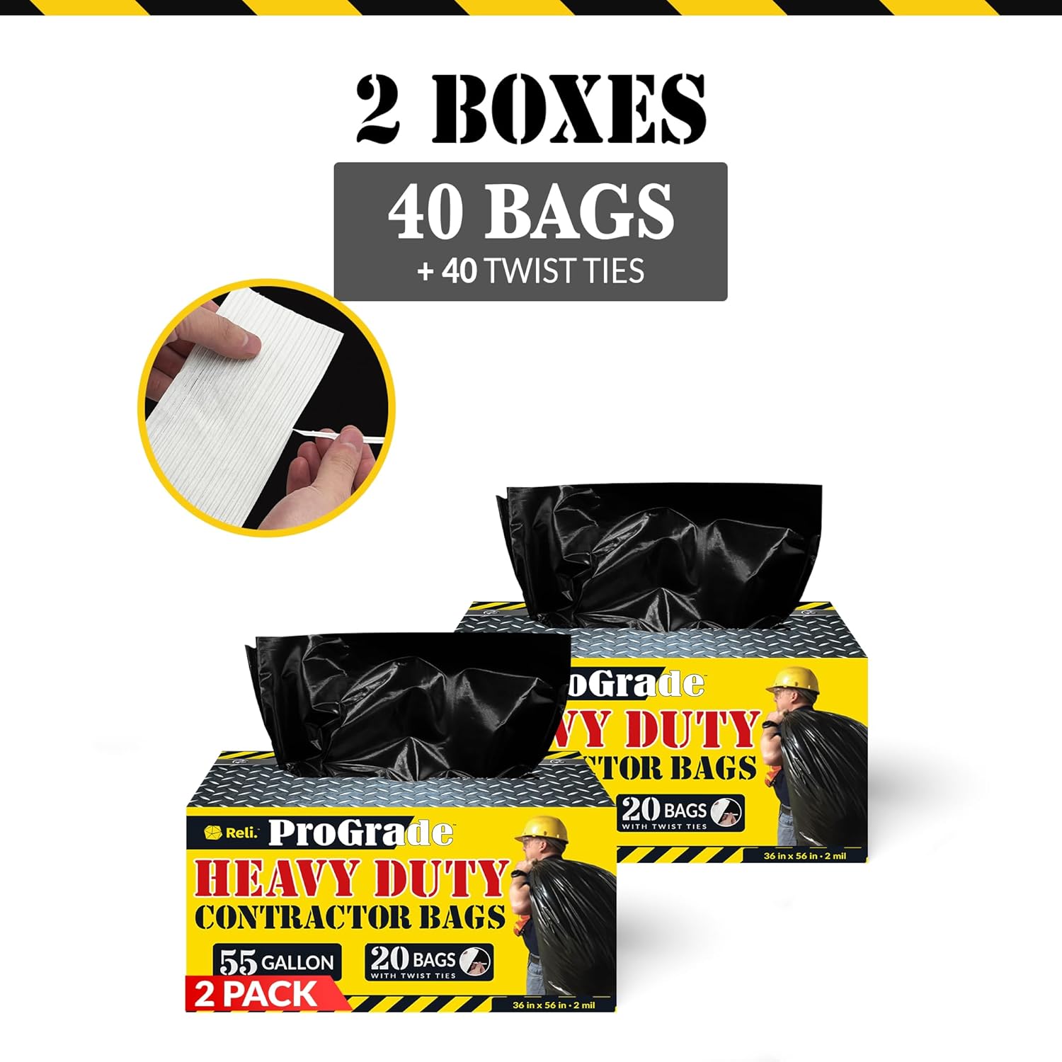Reli. Contractor Garbage Bags 55 Gallon | 40 Trash Bags | Heavy Duty | Black Contractor - Image 4