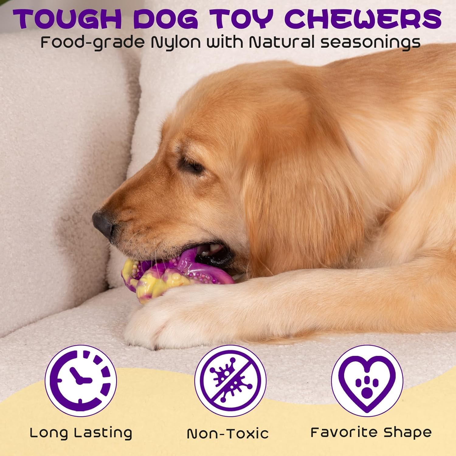 WinTour Dog Chew Toys for Aggressive Chewers 3 Pack, Indestructible Dog Toy to Keep Them Busy, Tough Dog Toys for Aggressive Chewers for Small, Medium and Large Breeds, Beef Flavor, Purple - Image 3