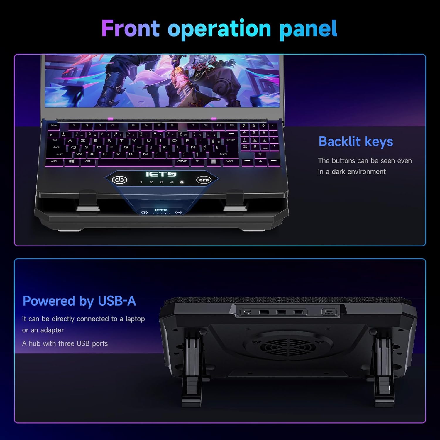 IETS GT300 Upgraded Laptop Cooling Pad with Adjustable Stand, Turbo Boosted Cooler for Rapid Cooling 10-17inch Gaming Laptop, Flexible Sealing Ring,Featuring Air Filtration and USB Hub - Image 6