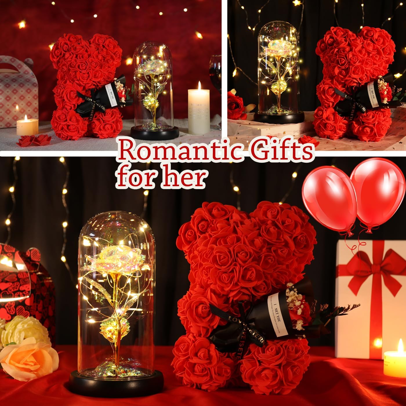 Mothers Day Rose Gifts for Mom Women Wife Girlfriend, Rose Bear & Beauty and the Beast-Inspired Rainbow Light-Up Roses Gift Set – Perfect for Valentine’s, Birthday Mother’s Day and Anniversary - Image 4