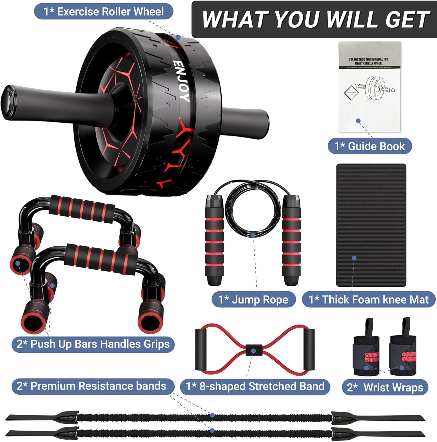 Readaeer Ab Roller Wheel, Ab Exercise Wheels Kit with Ab Roller, Resistance Bands, Knee Mat, Jump Rope, Push-Up Bar - Image 4