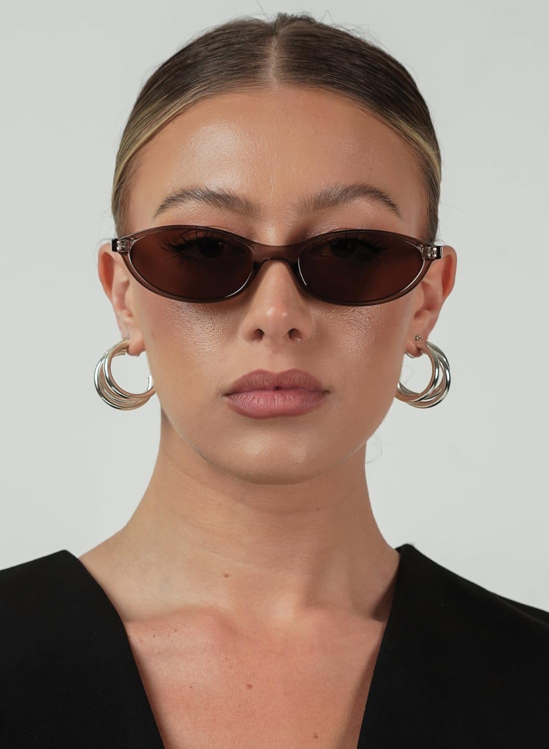 Retro Oval Sunglasses for Women Chic Cat Eye 90s Sunnies Lightweight Narrow Shades Trendy UV protection Sun Glasses - Image 8