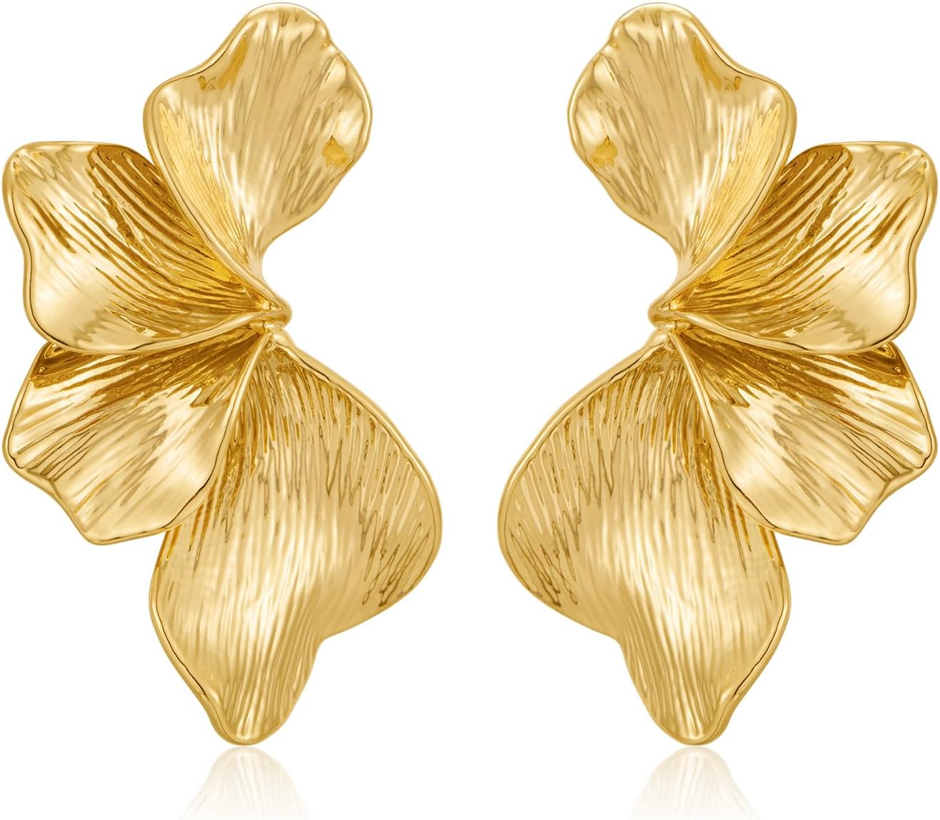 Chunky Gold Statement Earrings For Women Gold Plated Sectored Flower Leaf Shell Angel Wing Earrings Trendy Boho Jewelry For Women Large Stud Earrings Hypoallergenic Earrings