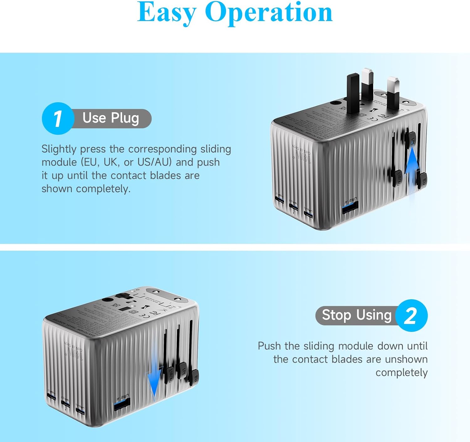 Minthouz Universal Travel Adapter, International 140W Power Adapter GaN PD Fast Charger with 3 USB-C PD & 1 USB-A Port, All-in-One Portable AC Worldwide Power Converter Plug for USA EU UK AUS and More - Image 7