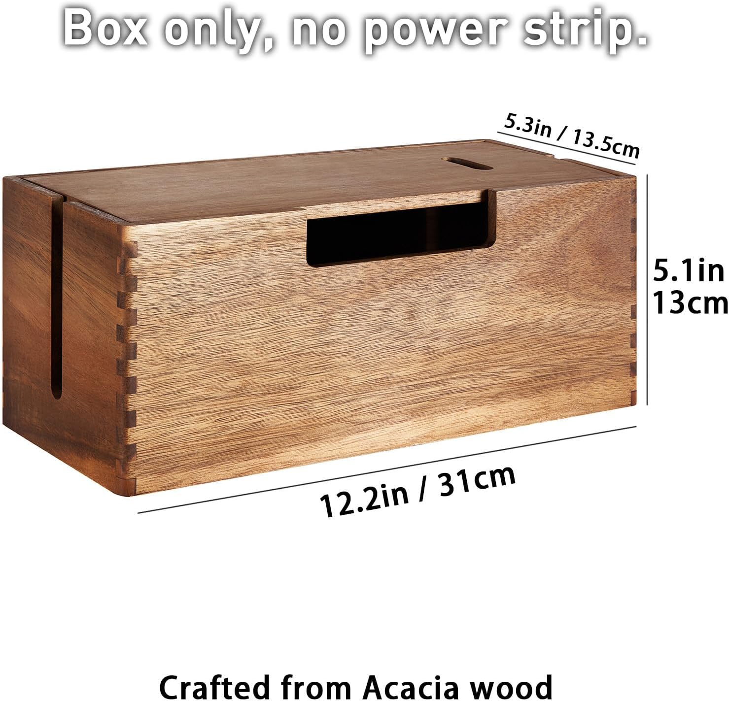 LiTY Acacia Wood Cable Management Box, Wooden Cord Hider & Organizer for Power Strip, Electrical Hiding, TV Wires, Desk & Floor Cables - Office Under Desk Cable Storage Box for Wire - Image 2