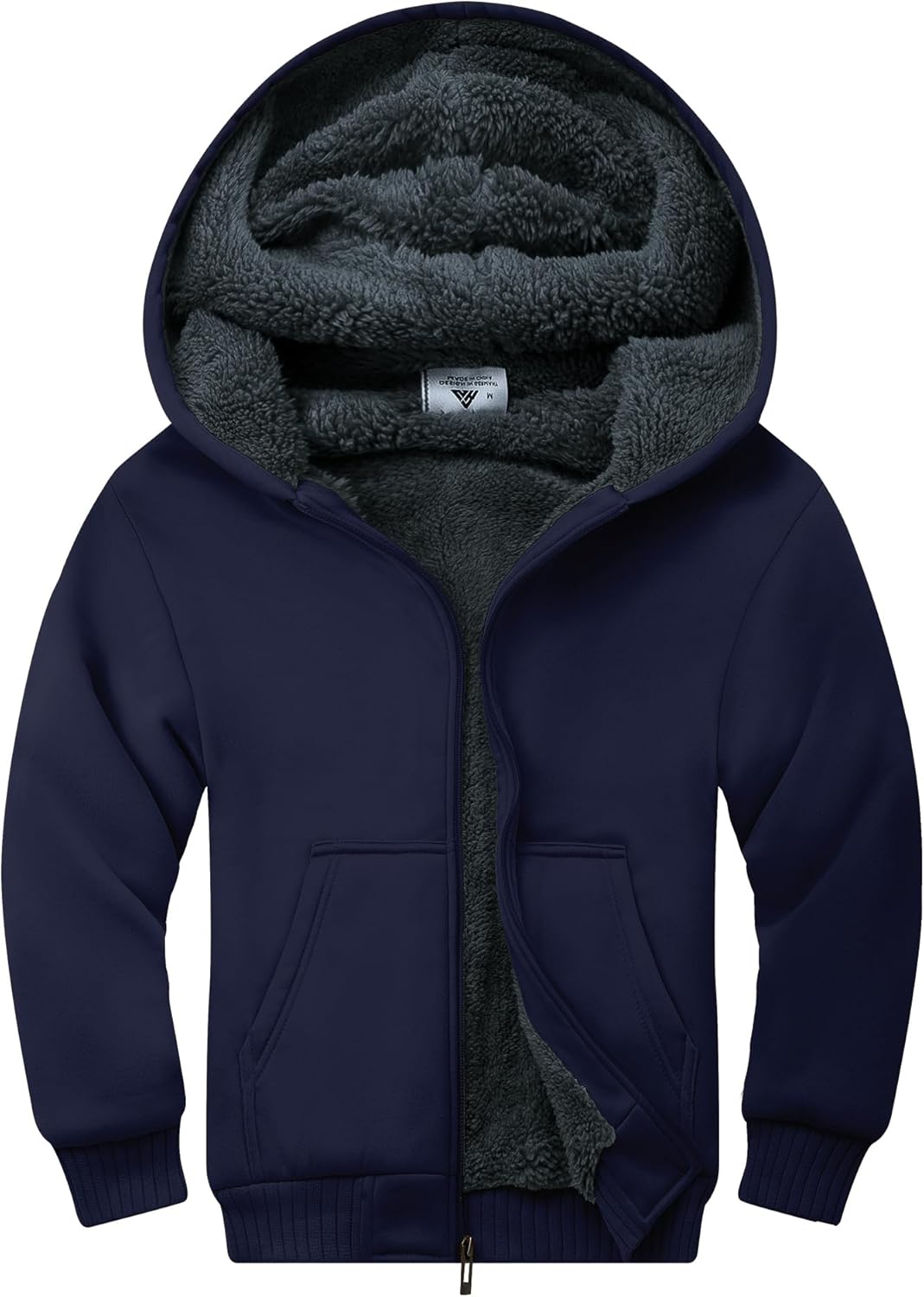 SWISSWELL Unisex Boys Girls Fleece Hoodie Sherpa Lined Jacket Zip Up Hooded Sweatshirt Winter Outerwear for Kids
