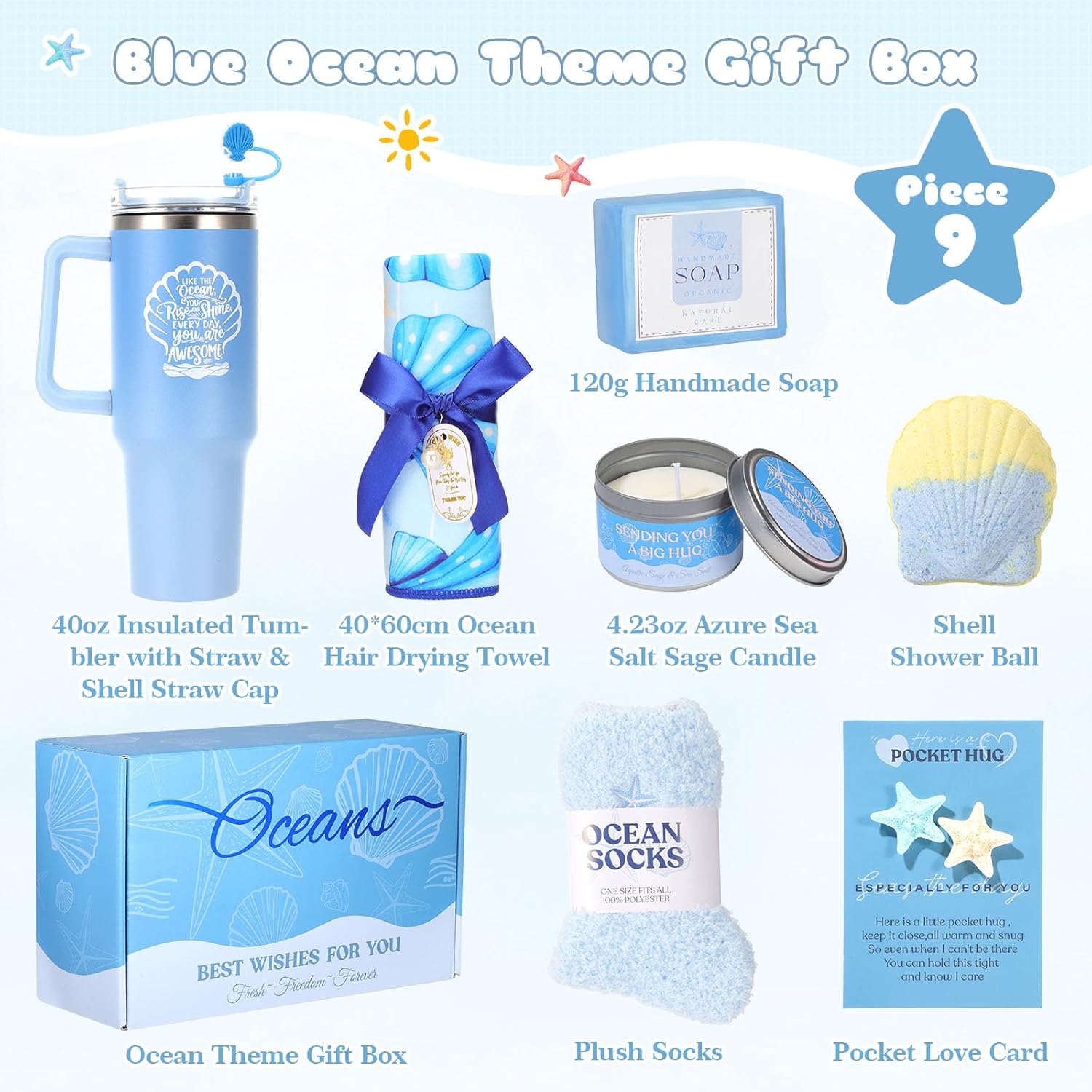 Mothers Day Gifts for Mom ,Ocean Self Care Gift Set,Relaxing Spa Gift Baskets for women,Birthday Gifts Get Well Gift Care Package for Women New Mom Wife Grandma - Image 2