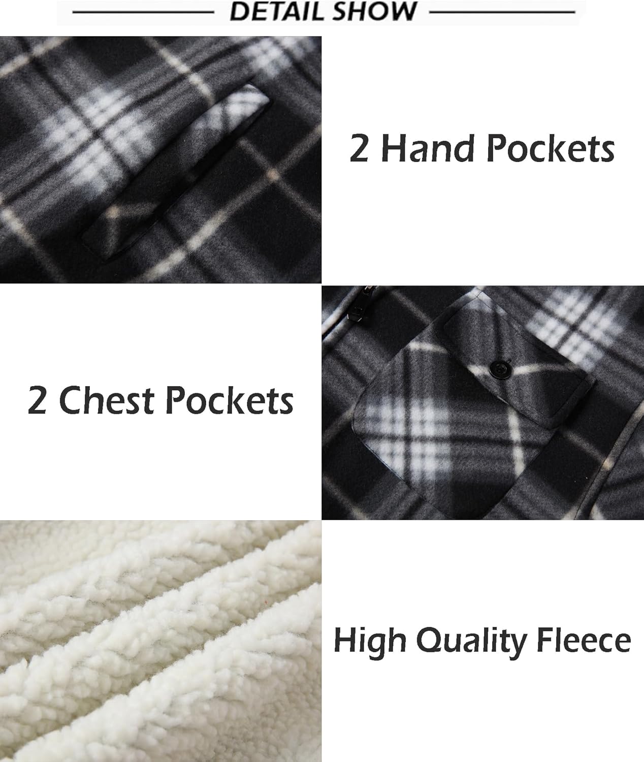 SCODI Men's Flannel Shirt Jacket Fleece Sherpa Lined Plaid Jackets Coat Full Zip Up Hoodie Winter Outwear - Image 3