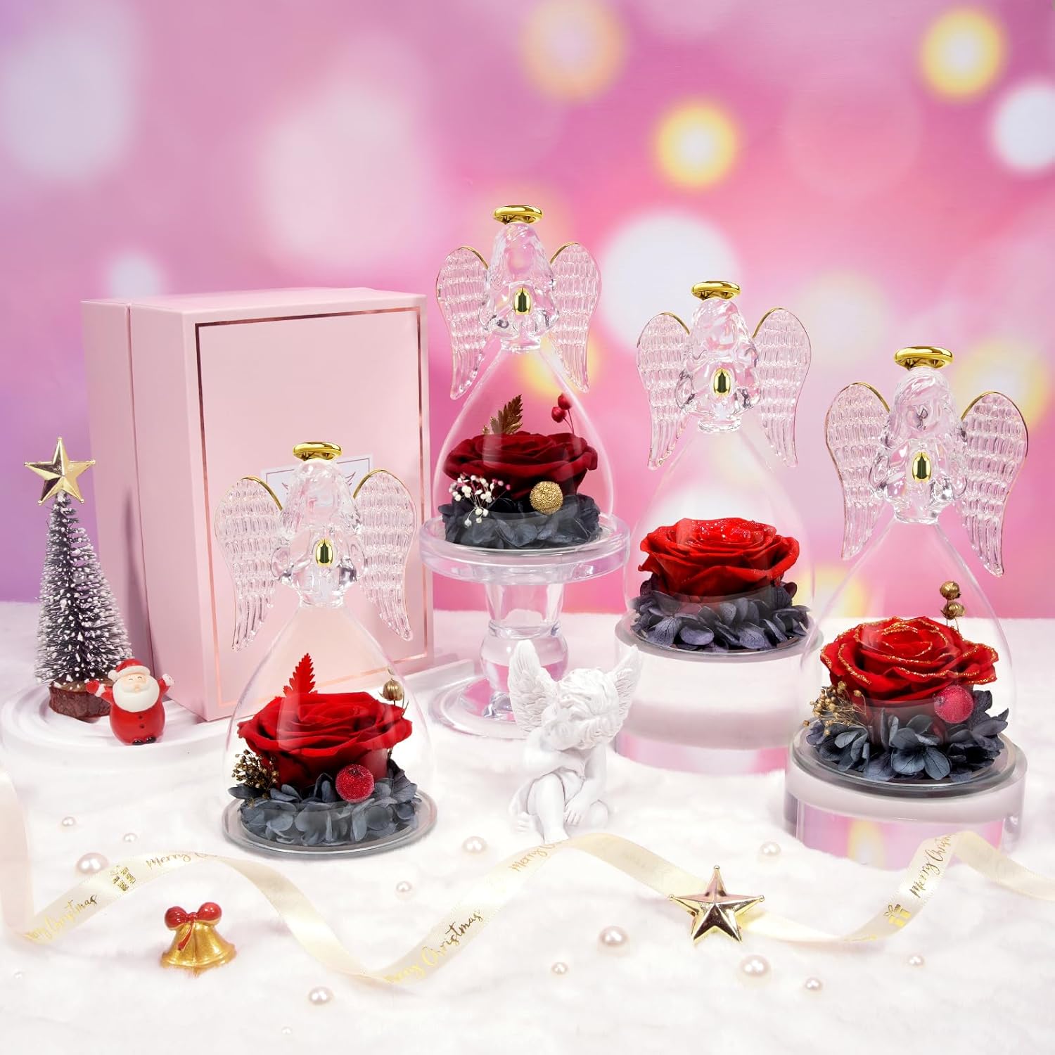 Sunia Gifts for Mom Birthday Gifts for Women, Mothers Day Preserved Real Roses in Glass Angel Figurine Forever Flowers for Delivery Prime, Flores Eternas Presents for Grandma Wife Daughter Sister - Image 7