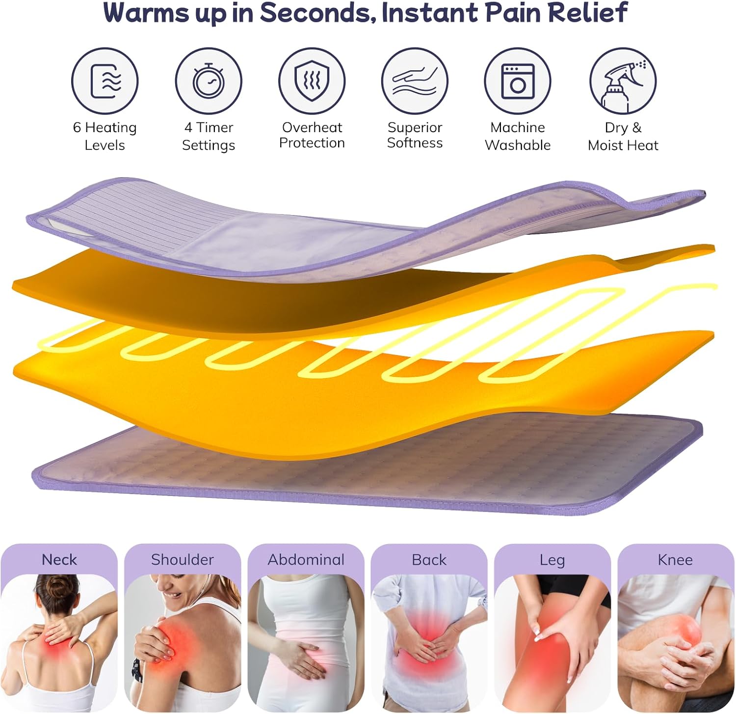Heating Pad for Period Cramps, Upgraded Wrap Heating Pad for Back Pain Relief, Large 12''x 24''Heat Pad +26" Belt Adjustable 4 Timer 6 Heat Level Auto Shut Off, Christmas Birthday Gifts for Women Mom - Image 2