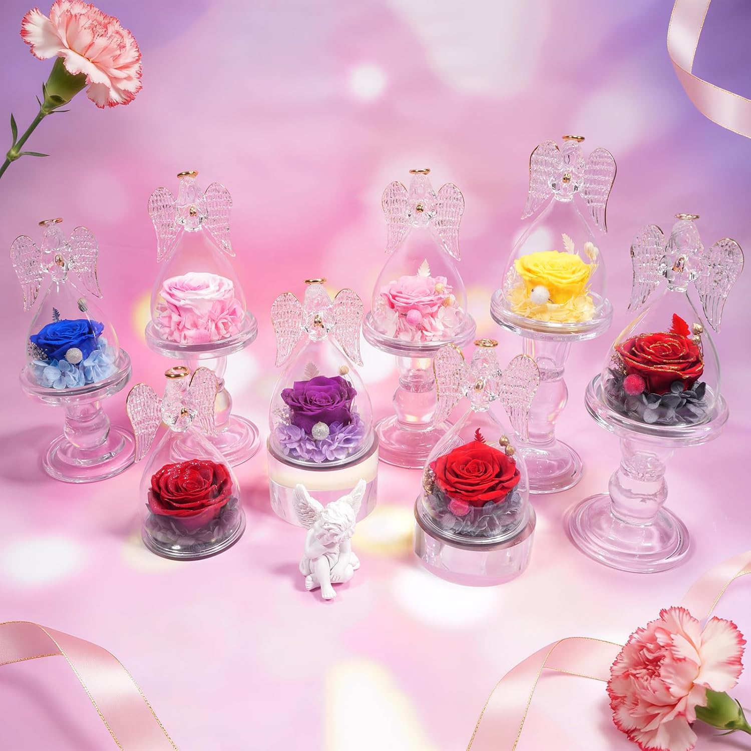 Sunia Gifts for Mom Birthday Gifts for Women, Mothers Day Preserved Real Roses in Glass Angel Figurine Forever Flowers for Delivery Prime, Flores Eternas Presents for Grandma Wife Daughter Sister - Image 6