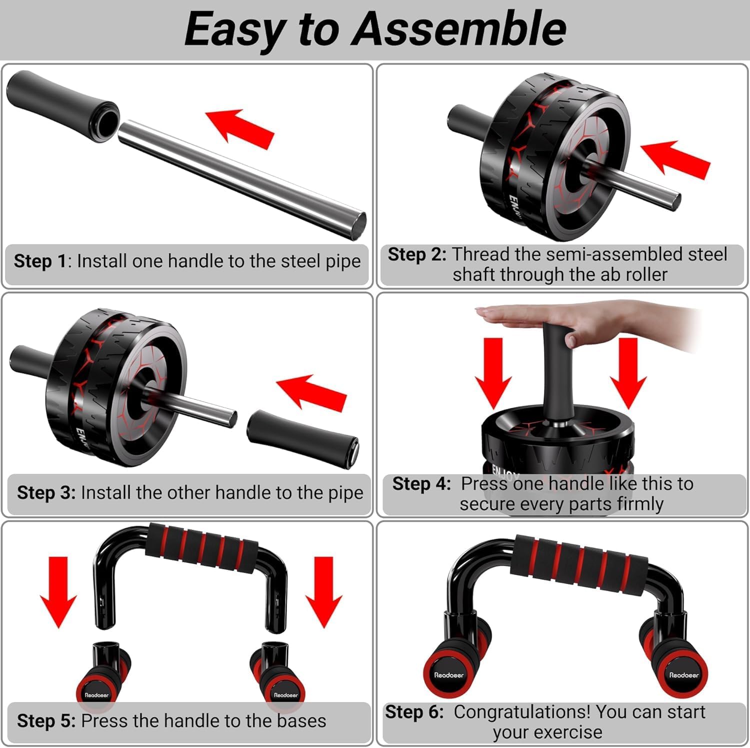 Readaeer Ab Roller Wheel, Ab Exercise Wheels Kit with Ab Roller, Resistance Bands, Knee Mat, Jump Rope, Push-Up Bar - Image 5