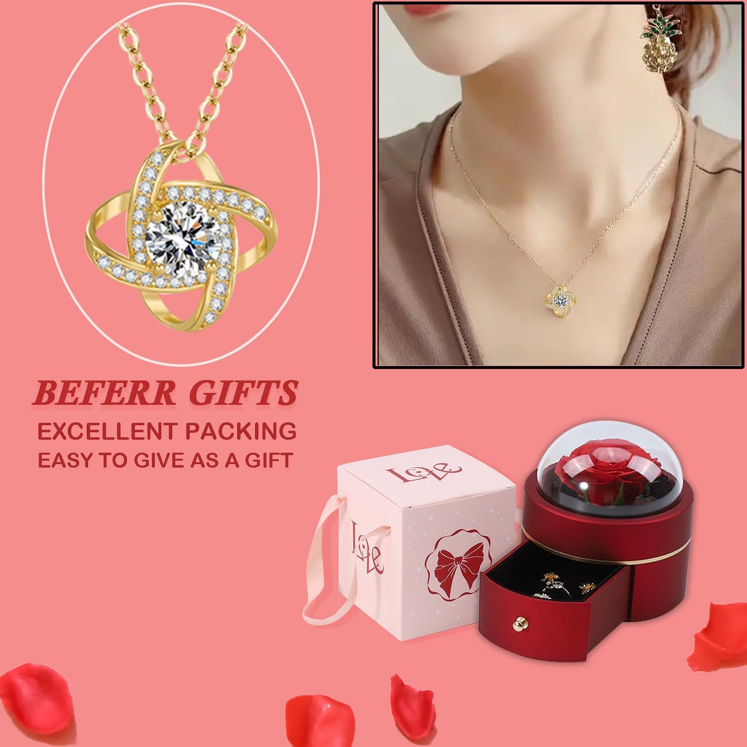 Preserved Handmade Rose Box with Four Leaf Clover Necklace, Jewelry Boxes Poetry Roses Gifts for Women Her Mom Wife Girlfriend on Valentines,Mother's Day with ''To My Love'' Card (Romantic Red) - Image 5