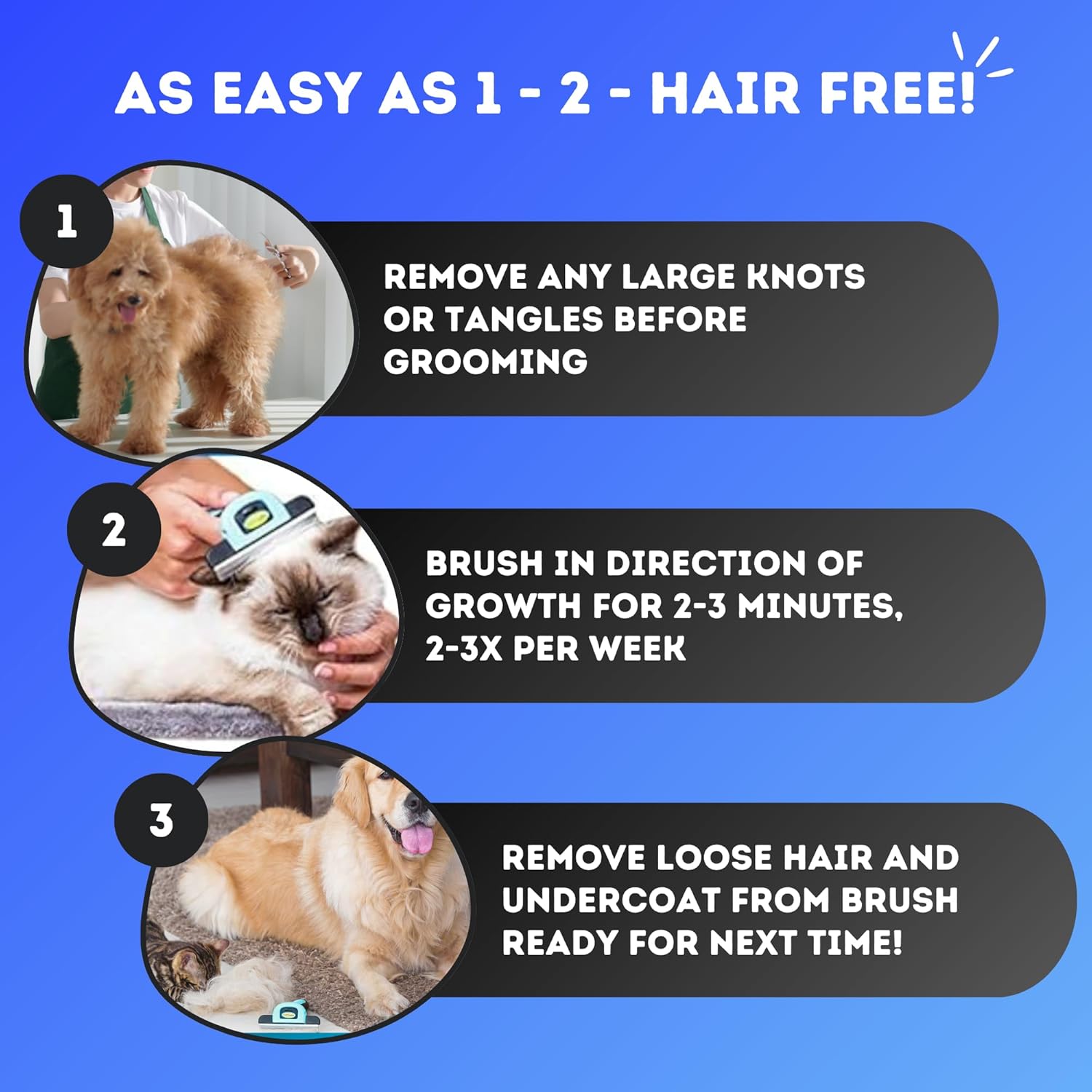 DakPets Deshedding Tool | Stainless Steel Grooming Brush for Shedding Fur Removal - Cats and Dogs - Image 5