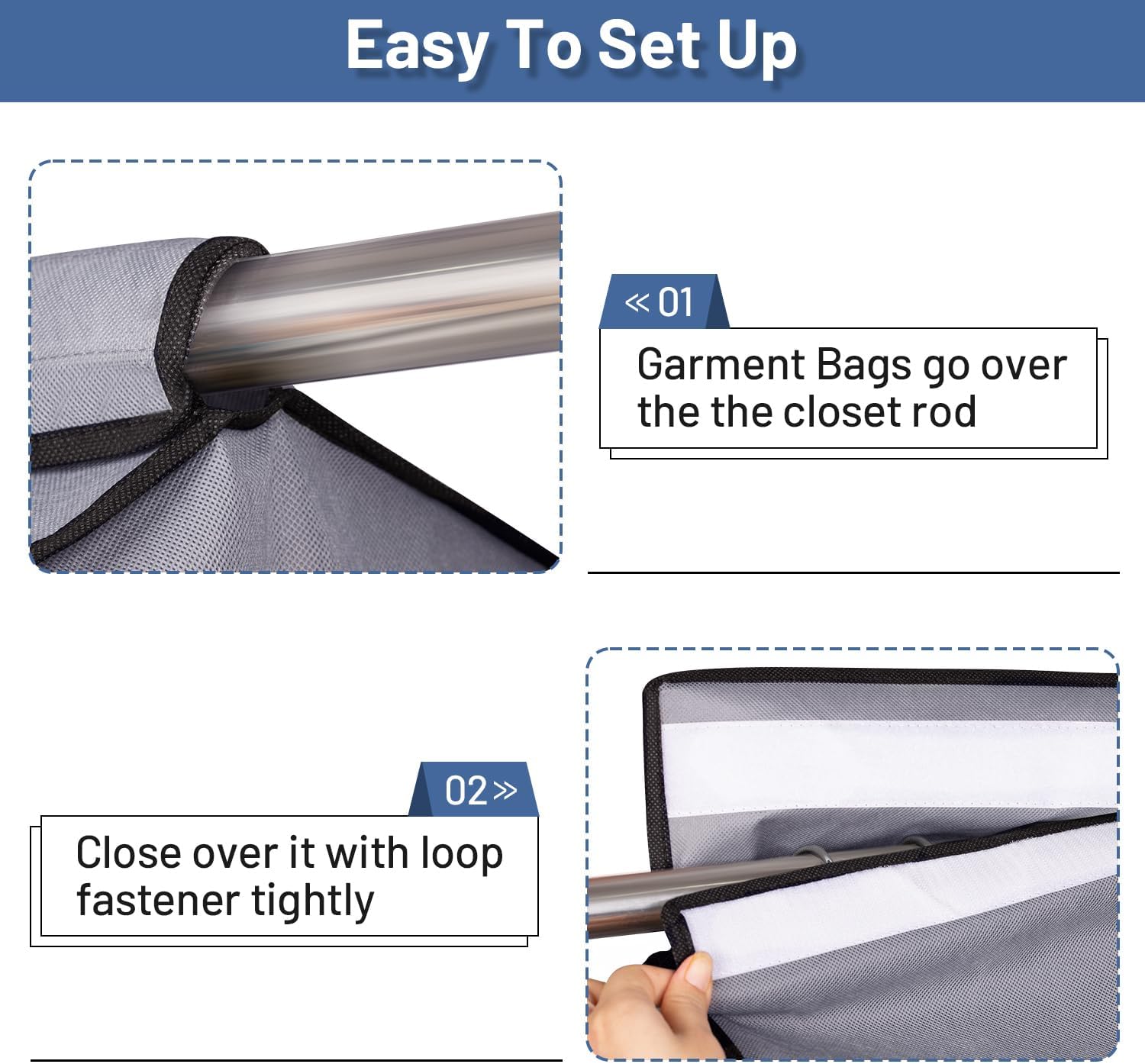 SLEEPING LAMB 54'' Hanging Garment Bags for Closet Storage Sealed Completely Jackets Coats Suits Clothes Rack Cover for Wardrobe with Clear PVC Window, 2 Packs, Grey(Hanging Rod Not Included) - Image 4