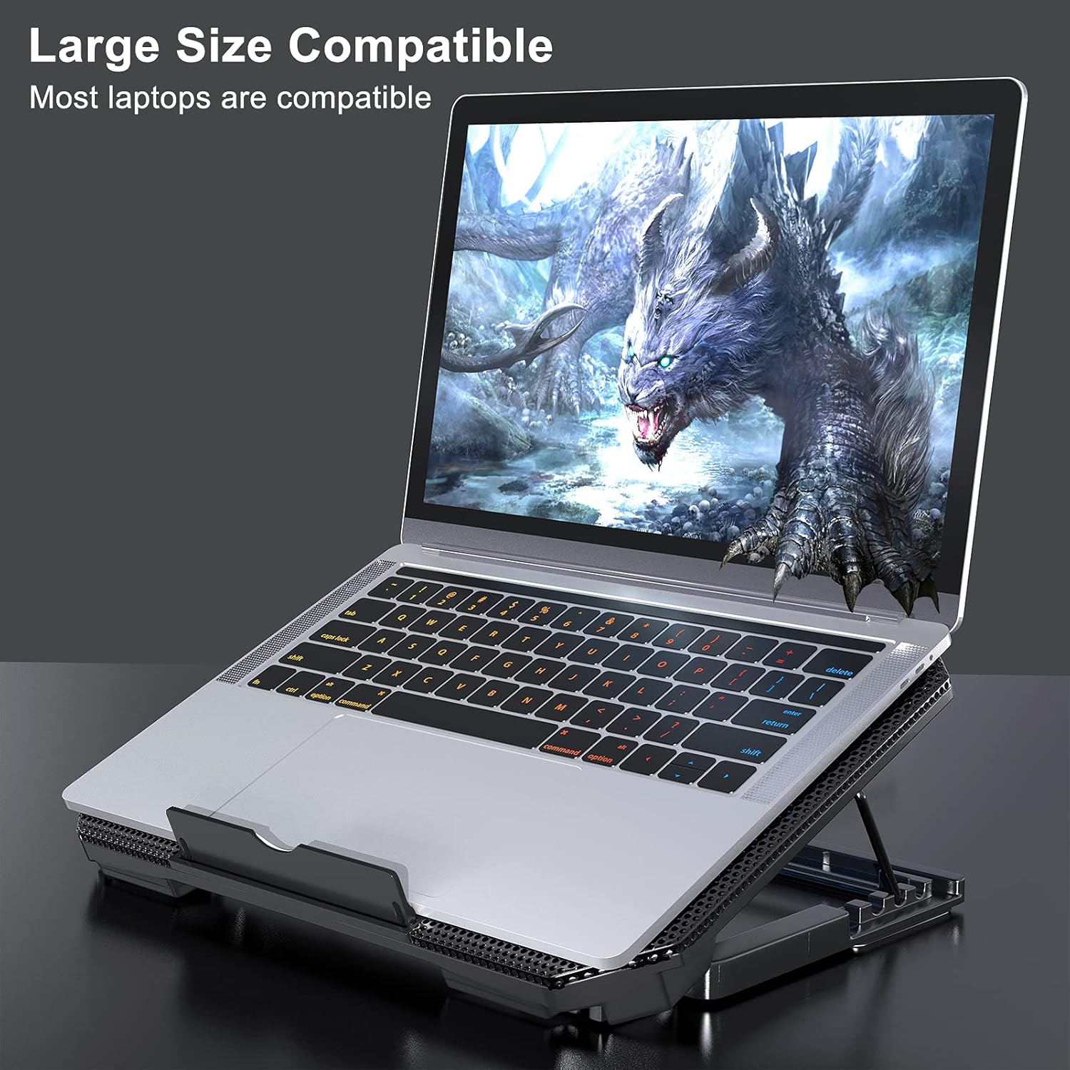 LIENS Laptop Cooling Pad with Adjustable Height Two 5.1 Inches Fan 2 USB Ports Suitable for 12"-15.6" Laptops(Black) - Image 5
