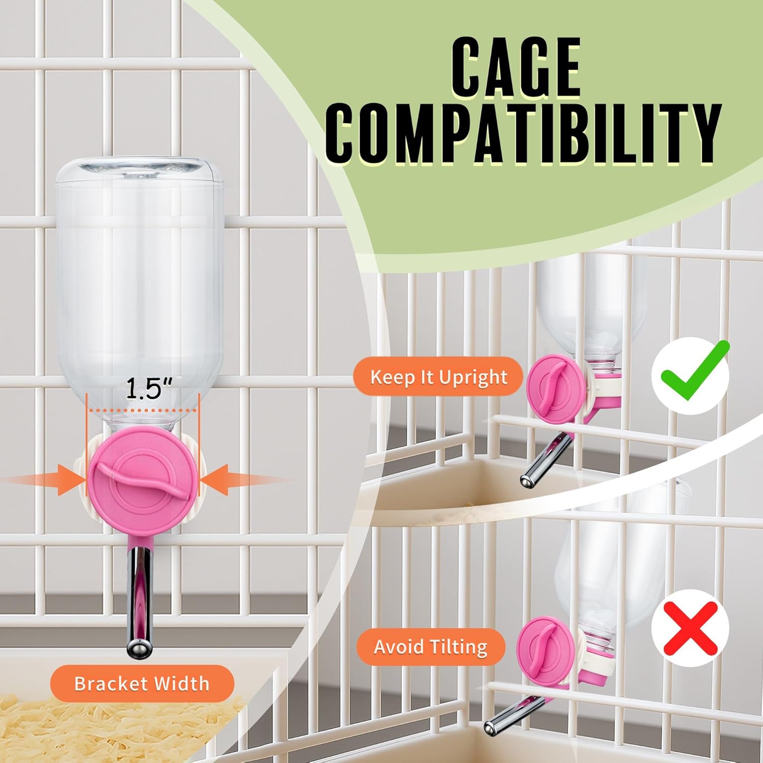 Choco Nose Patented No-Drip Water Bottle/Feeder for Guinea Pigs/Hamsters/Bunnies/Ferrets/Other Small Pets, Critters and Animals -for Cages, Crates or Wall Mount. 10.2 oz. Nozzle 10mm, Pink (C128) - Image 6