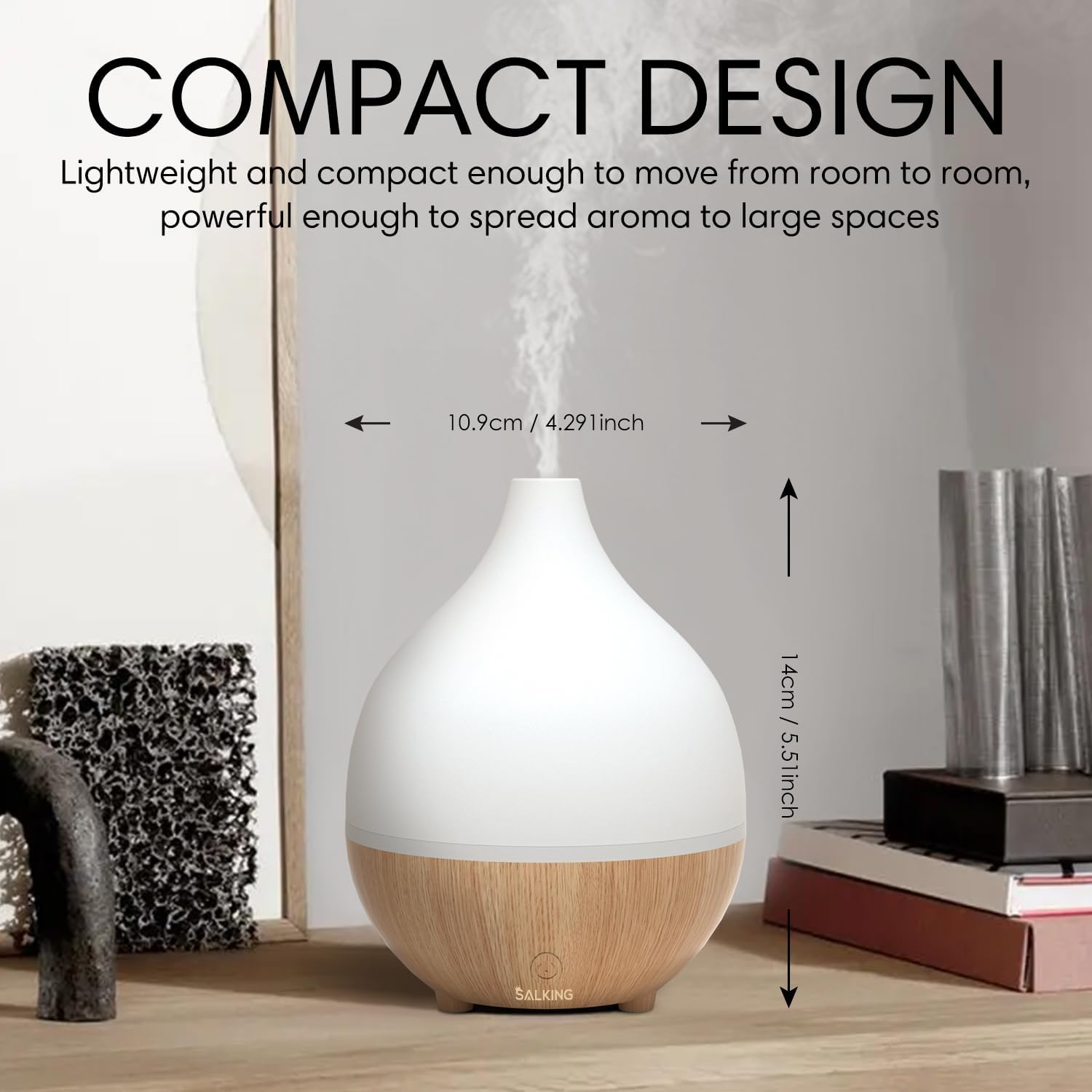SALKING Essential Oil Diffuser (Set of 2), 100ml Small Aromatherapy Diffuser with Auto Shut-Off, Ultrasonic Diffusers for Essential Oils, Cool Mist Humidifier with Warm White Lights, for Office Home - Image 5