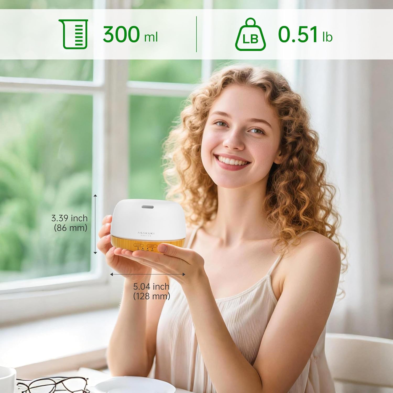 ASAKUKI Essential Oil Diffuser, 300ml Ultrasonic Aromatherapy Oil Humidifier with 7 Colors LED Lights, 2 Mist Mode for Home (Wood Grain) - Image 8