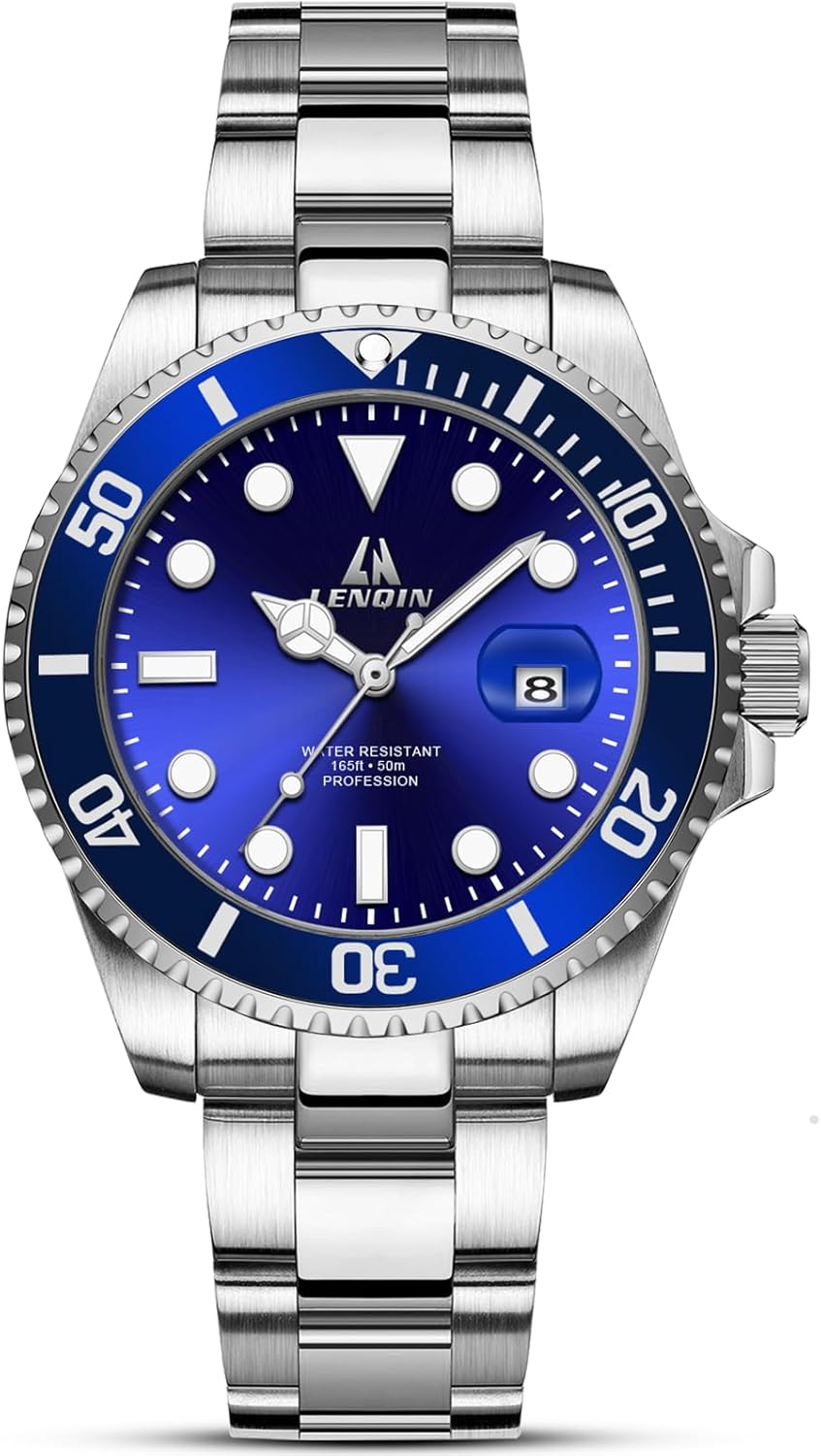 LN LENQIN Mens Watches Stainless Steel Waterproof Analog Quartz Watch for Men with Date Luminous Fashion Wristwatch