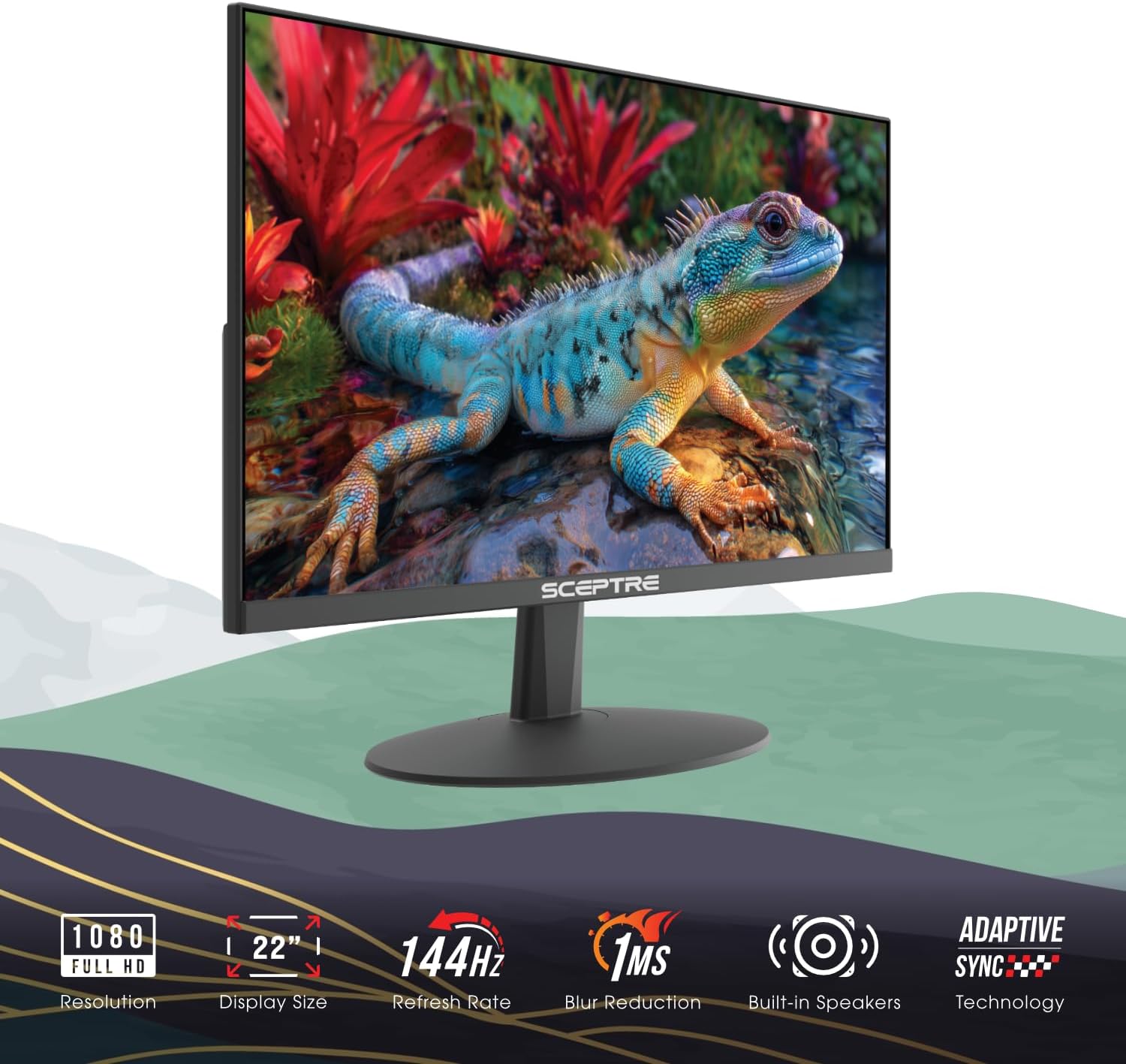 Sceptre New 22-Inch Gaming Monitor, FHD 1080p, Up to 144Hz, HDMI, DisplayPort, Built-in Speakers, Machine Black (E225W-FW144 Series, 2026) - Image 2