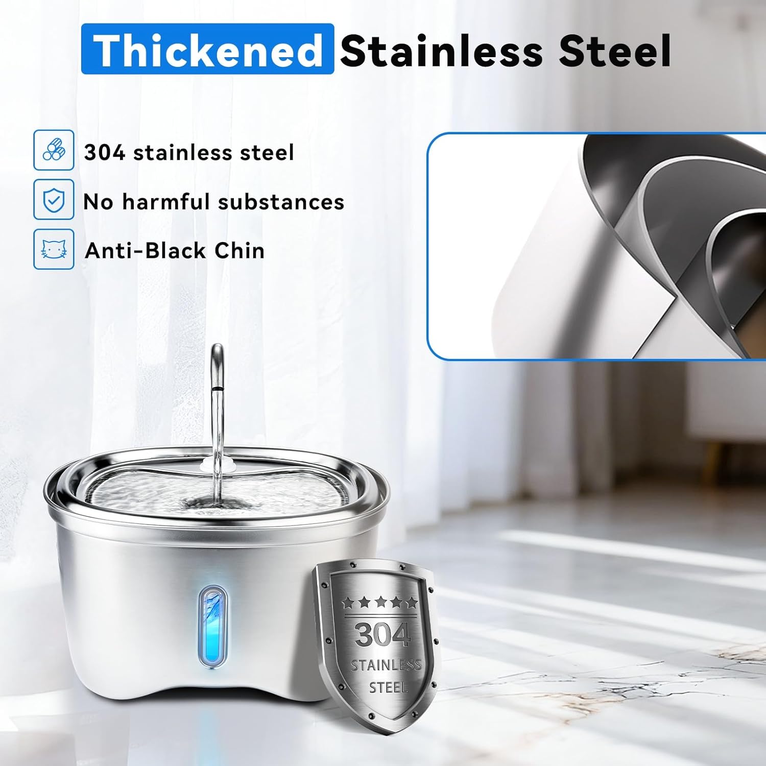 Cat Water Fountain Stainless Steel, 120oz/3.5l Water Fountains for Cats Indoor, Automatic Silent Pump, Easy Clean Water Bowl, with Replacement Filters, Unique Cat-Shaped Design - Image 4