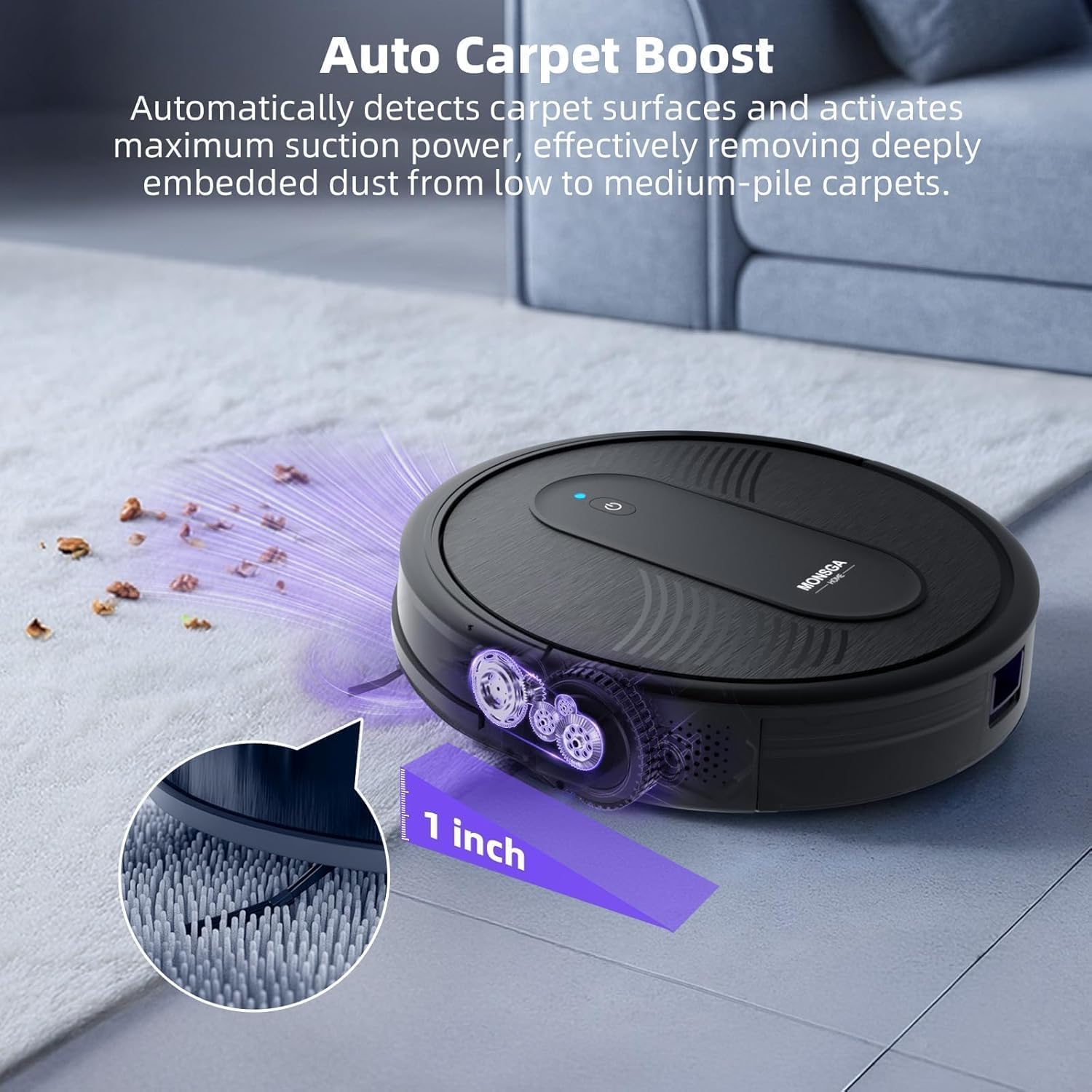 MONSGA Robot Vacuum Cleaner, 4000Pa Powerful Suction Robotic Vacuum, 3.2" Super-Slim, 140Min Runtime, Vacuum Robot for Hard Floor/Low Pile Carpet/Pet Hair, Remote/App/Voice Control, Schedule Clean - Image 5