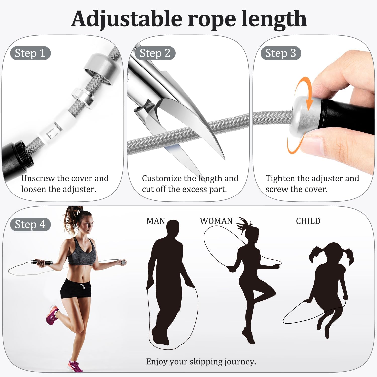 Mangodan 1LB Weighted Jump Ropes for fitness Women Men, Tangle-Free Ball Bearing Rapid Speed Skipping Jump Rope with Adjustable 9mm Cotton & PVC Cord, Aluminum Handles for MMA, Boxing, CrossFit, Weight-loss Workouts - Image 7