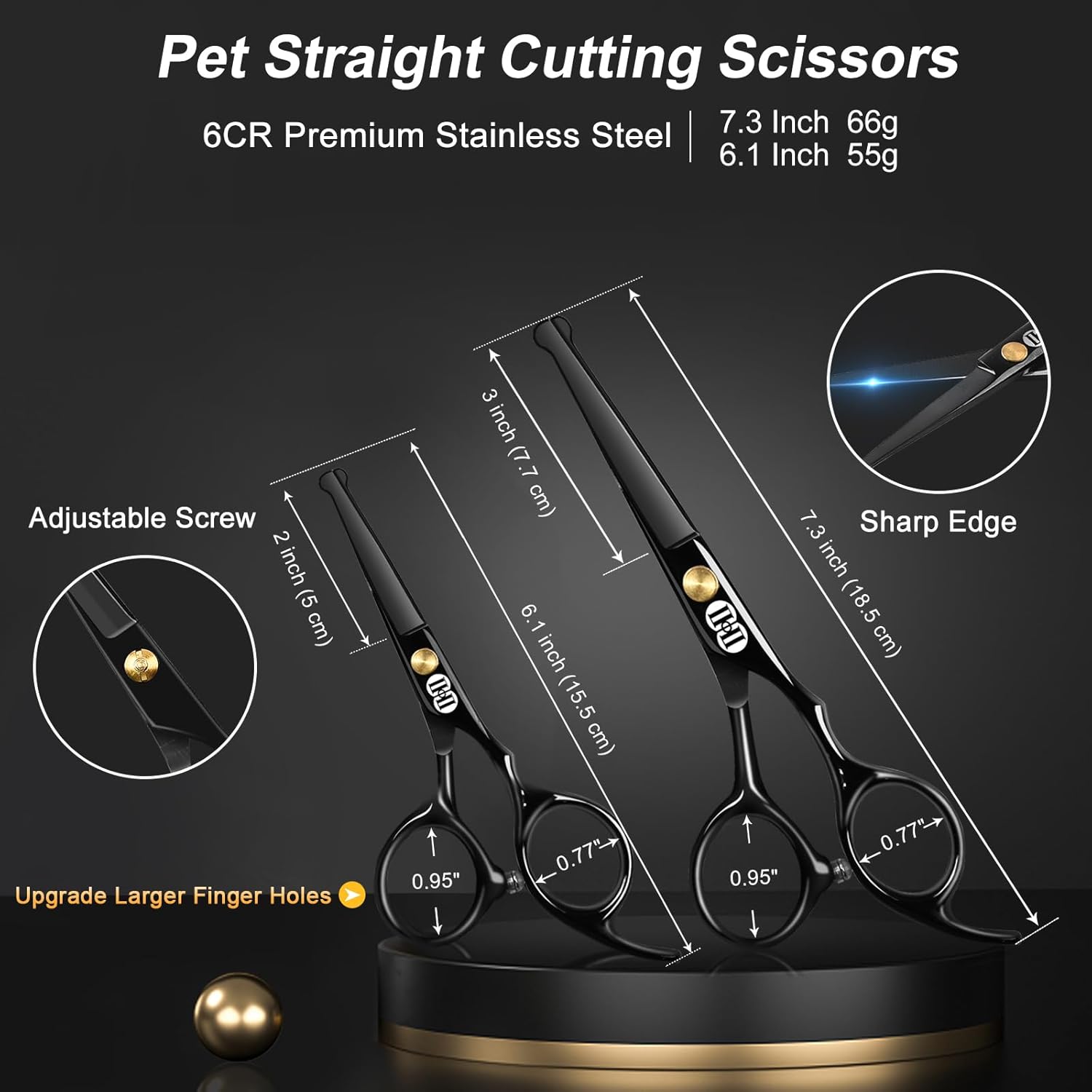 CIICII Dog Grooming Scissors Kit, 7 Inch Professional Pet Grooming Scissors Set with Safety Round Tip (Dogs/Cat Hair Cutting Trimming Thinning Shears with Curved Scissors) for DIY Home Salon (Black) - Image 2
