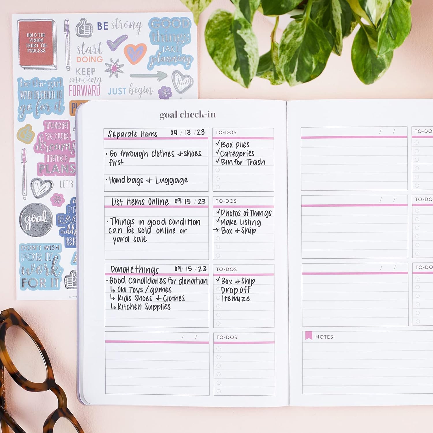Erin Condren Designer Petite Planner - Goal Setting Journal Editions with Illustrative, Functional, Cute Sticker Pack that Includes Inspirational Quotes for Customization (Goal Setting 2) - Image 4