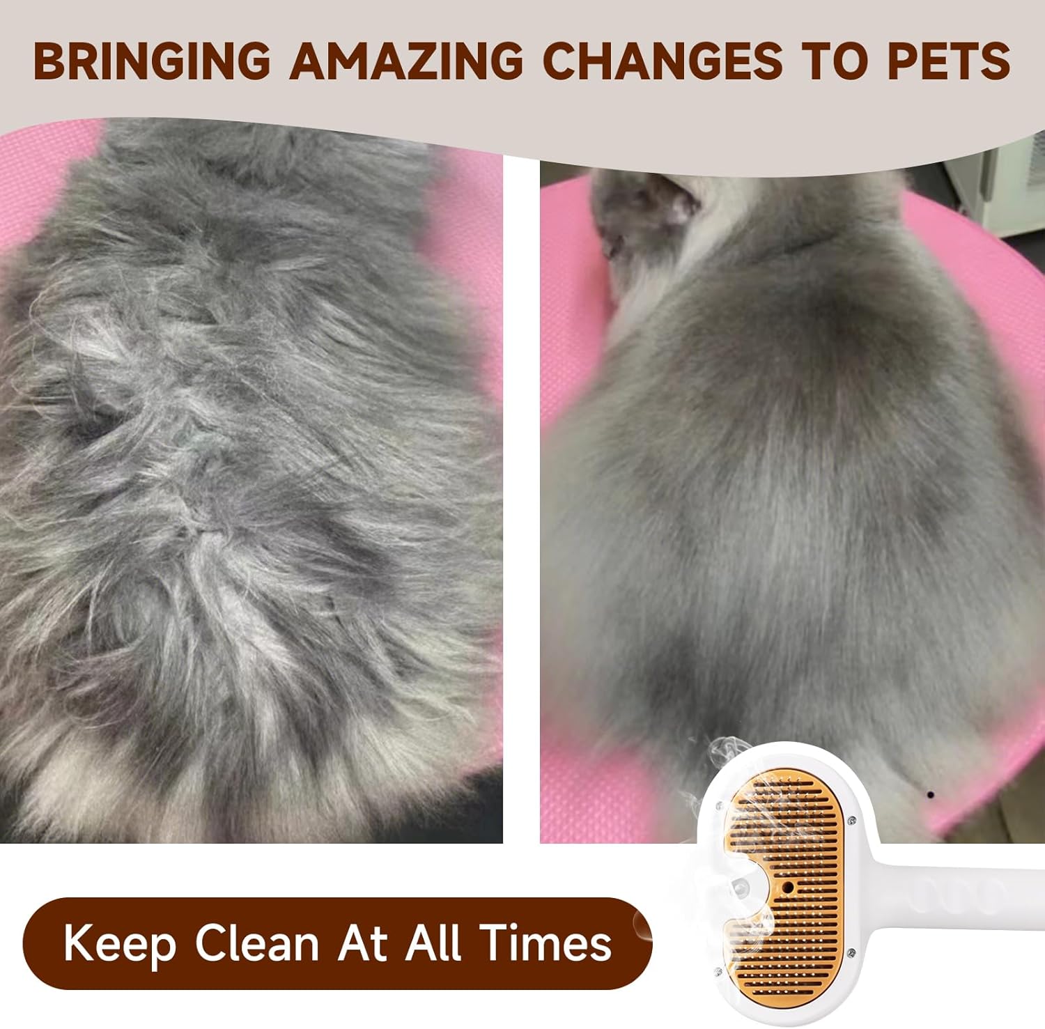 Pet Steam Brush for Dog & Cat – 3-in-1 Spray Hair Removal Comb for Shedding & Grooming, Softens Fur & Reduces Static – Water Brush for Long & Short Coats, Bath-Hating Pets, Includes Waterless Shampoo - Image 4