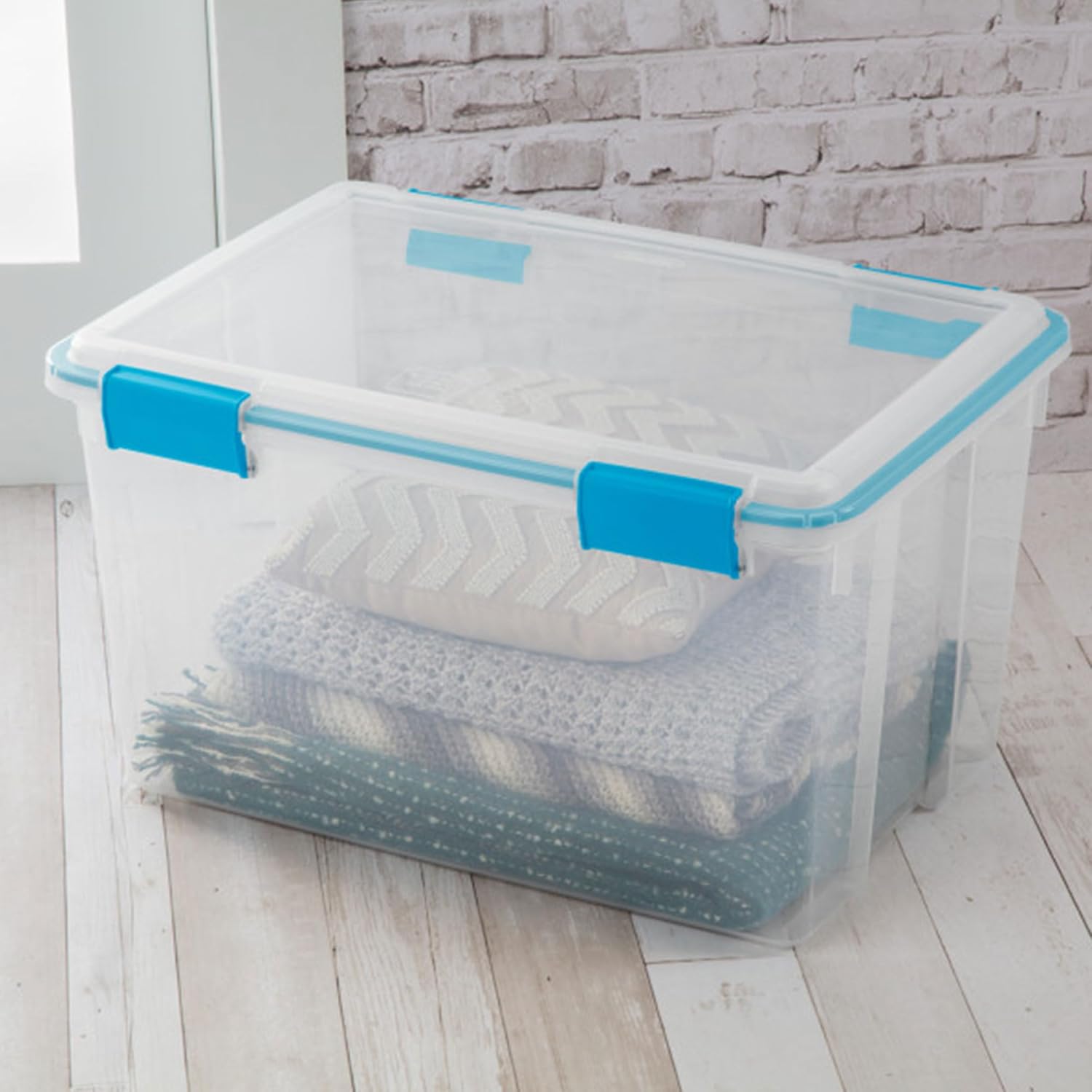 Sterilite 4-Pack 54 Quart Gasket Box, Home Storage Organizer Bins with Lids - Stackable Clear Plastic Containers for Bedroom, Bathroom, Garage, Basement, or Attic - Image 4