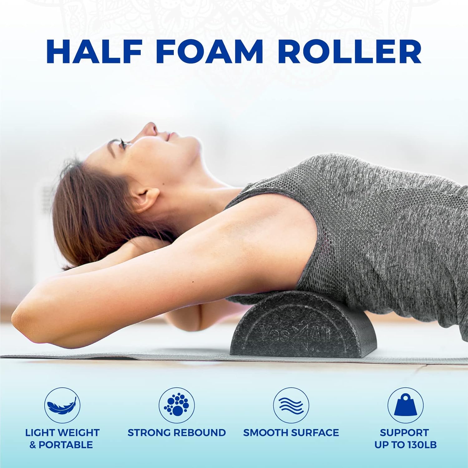 Yes4All High-Density EPP Half Round Back Roller Foam, Exercise Foam Roller for Yoga, Pilates & Stretching - 12, 18, 24, 36 inch - Image 2
