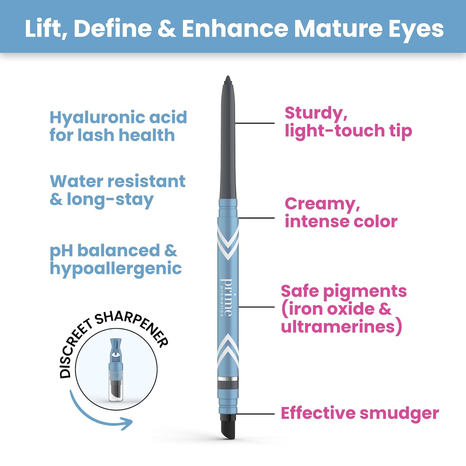 PRIME PROMETICS PrimeEyes Glide Eyeliner for Mature Women – Water-Resistant, Long-Stay and Mess-Proof – Gel Cream Texture, Discreet Sharpener and Effective Smudger (Wood (brown)) - Image 6
