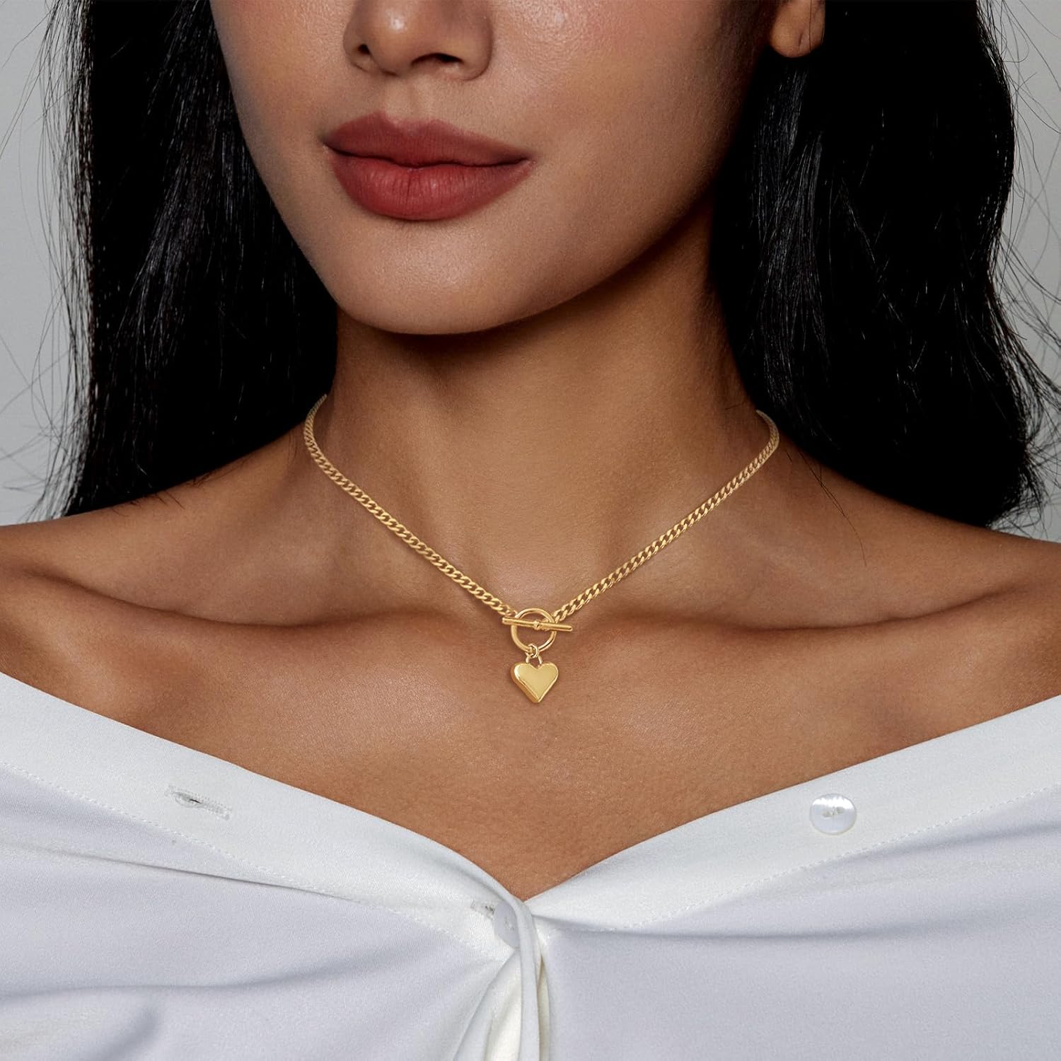 Airmb Heart Necklace for Women Gold/Silver Plated Trendy Heart Choker Lover Pendant Hypoallergenic Fashion Gold/Silver Necklace for Women Love Jewelry Gift for Women Girlfriend - Image 2