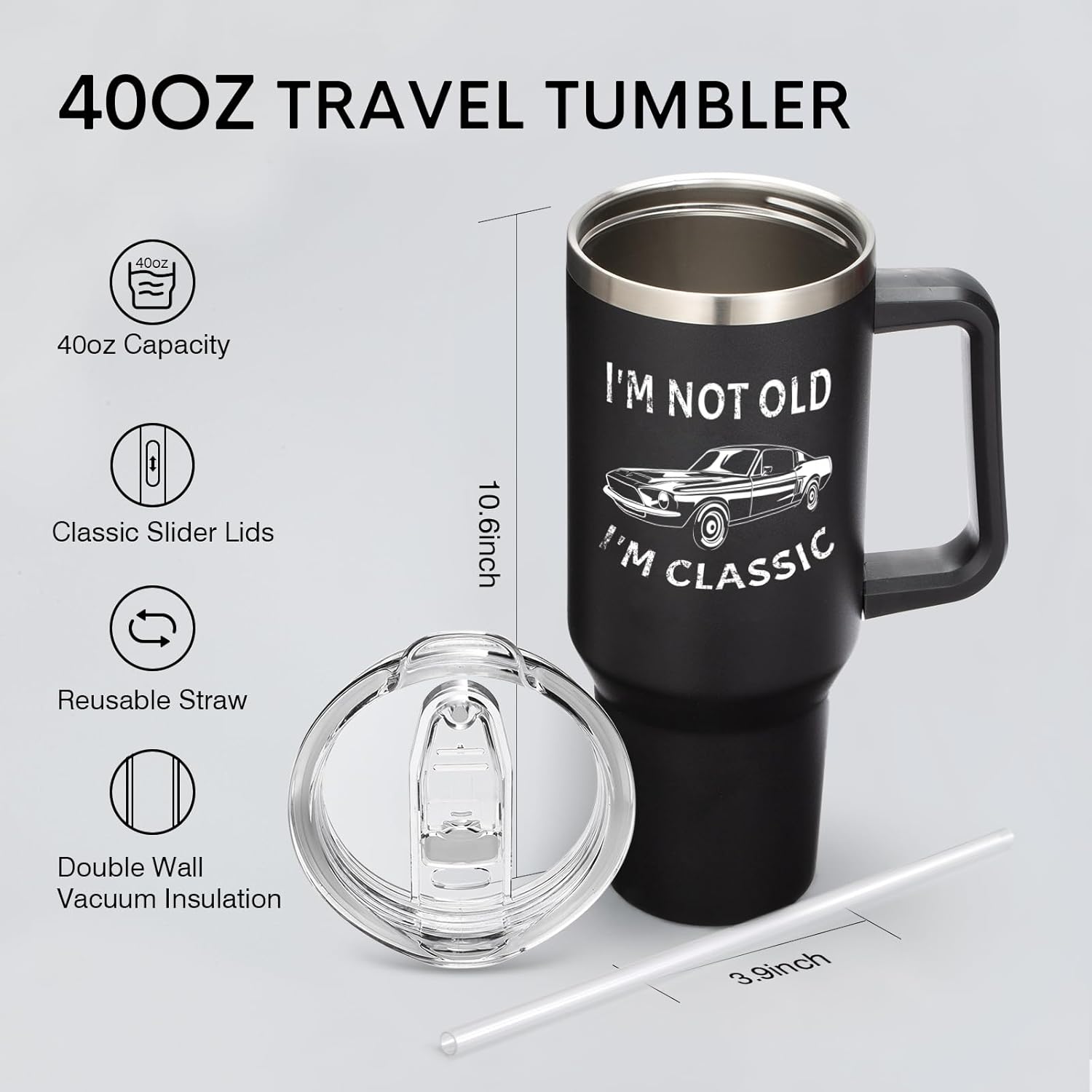 NOWWISH 40oz Tumbler with Handle and Straw for Men, I am Not Old Funny Christmas Gifts for Dad Husband Grandpa, Large Insulated Mug, Stocking Stuffer Idea - Black - Image 2