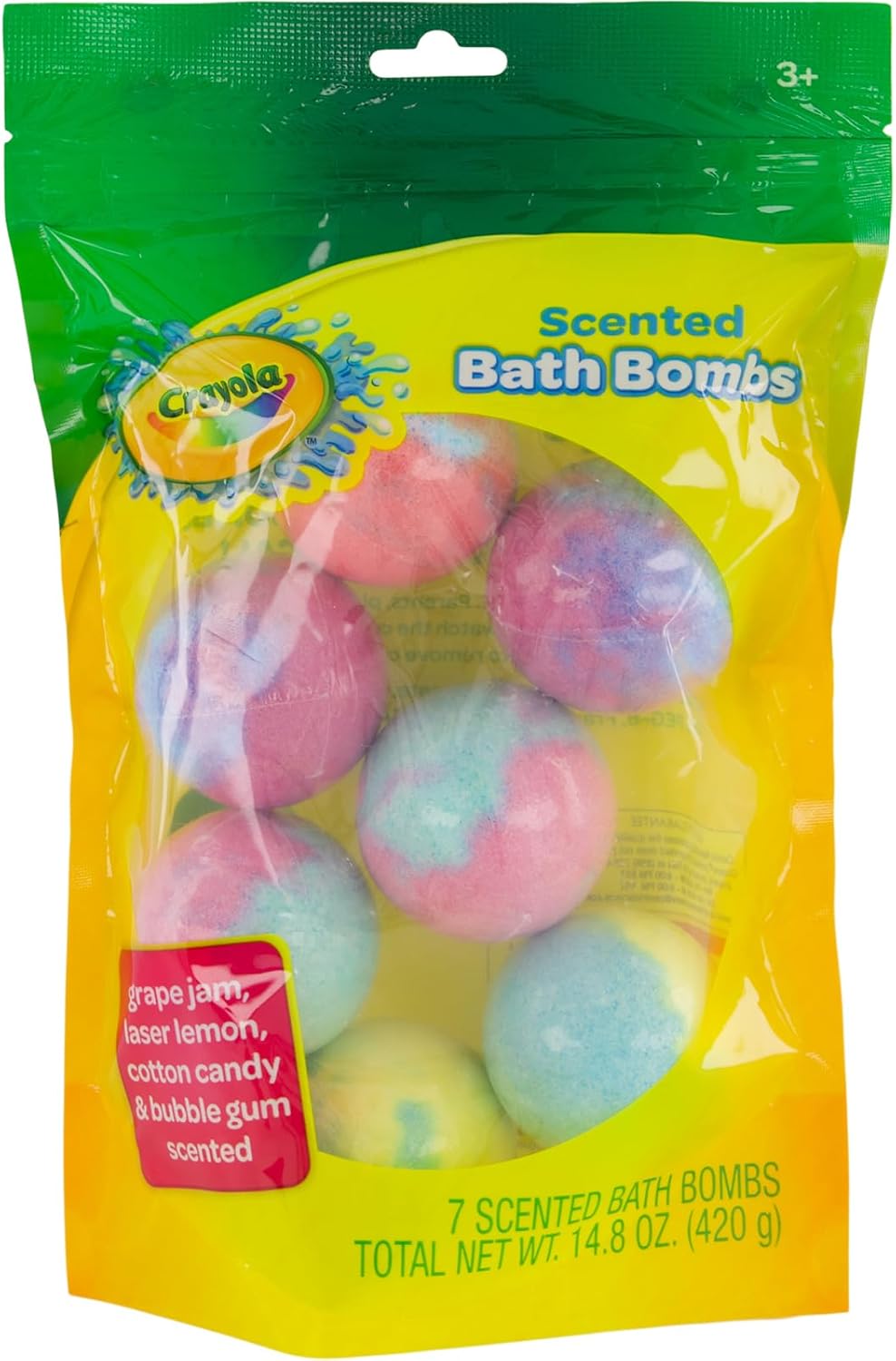 Crayola Colorful Scented Bath Bombs for Kids, Color You Bath Bathbomb Fizzies for Boys Girls Holiday Stocking Stuffer, Grape Jam, Laser Lemon, Cotton Candy, & Bubble Gum Scents - Image 2