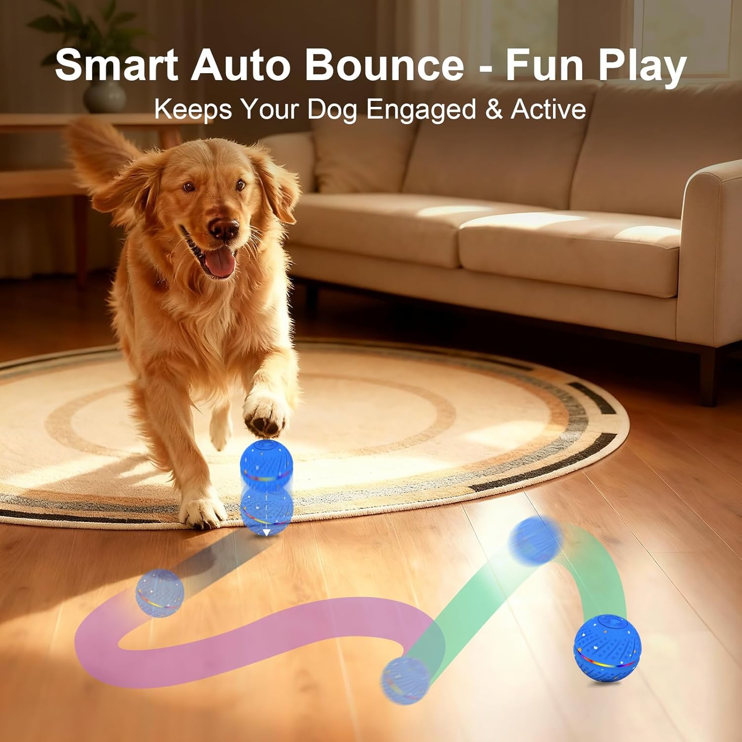 Smart Dog Ball Toy, Moving Bouncing Dog Ball with Colorful Lights, E-TPU Material, 3 Play Modes Automatic Rolling Dogs Toy for Small Medium Dogs(Blue) - Image 3