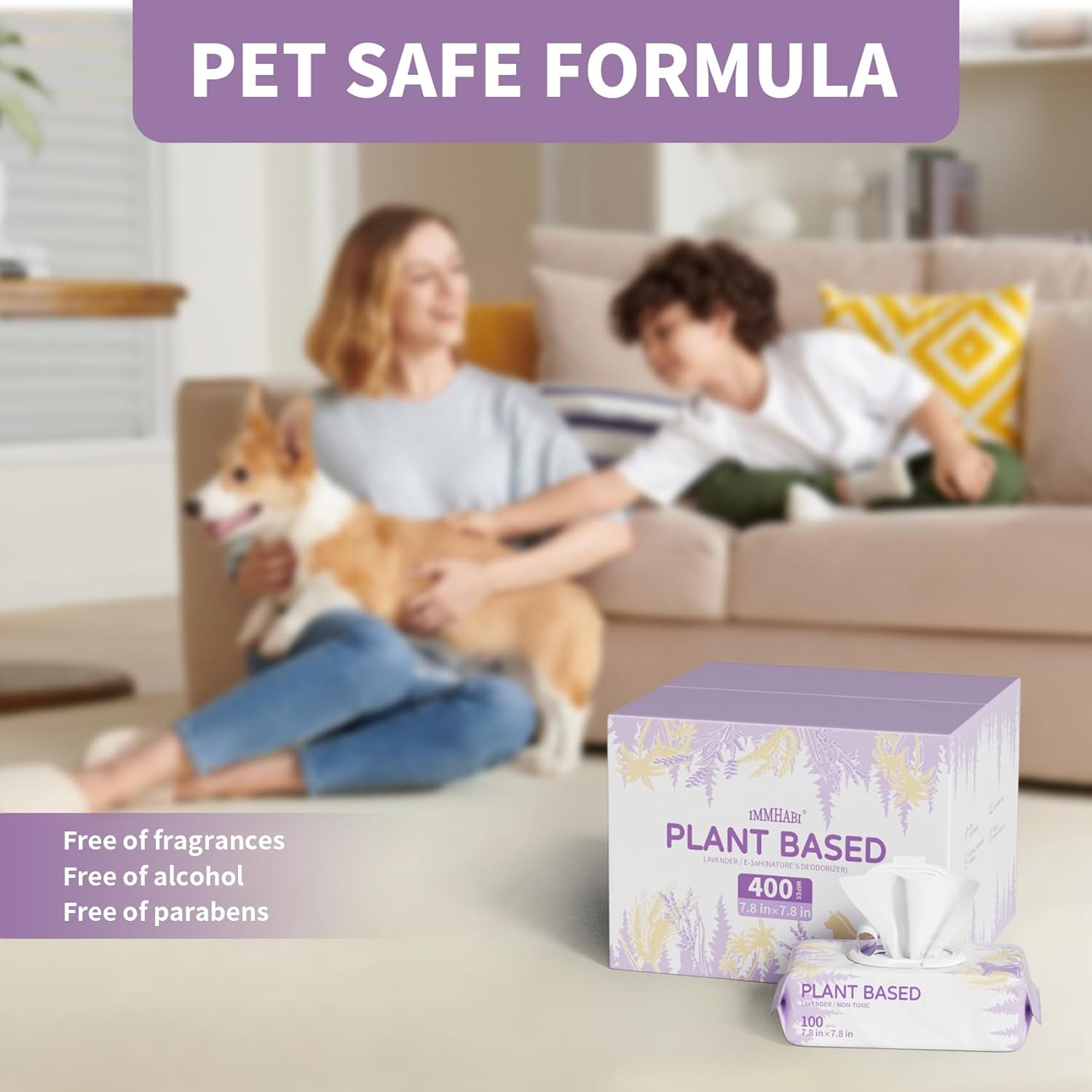 400 PCS Pet Wipes for Paws and Butt Hypoallergenic Pets Cleansing & Deodorizing Anal Gland Hygienic Puppy Wipes for Dogs Face and Body Wipes Cleaning Fur Doggie Wipes Doggy Wipes (Lavender) - Image 4
