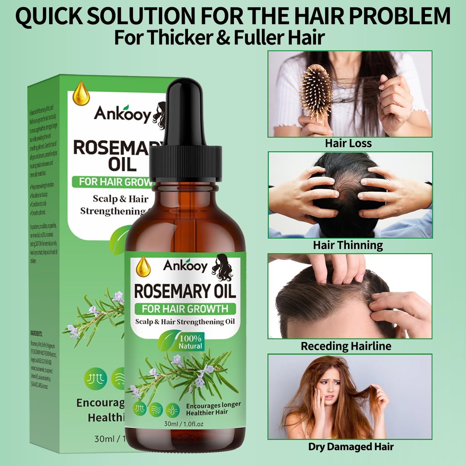 3 Pack Rosemary Oil for Hair Growth,Rosemary Hair Growth Oil,Strengthening Oil for Dry Damaged Hair,Hair Loss Treatment & Thickens Hair,Scalp Care Promotes Hair Thickness for Men Women - Image 7