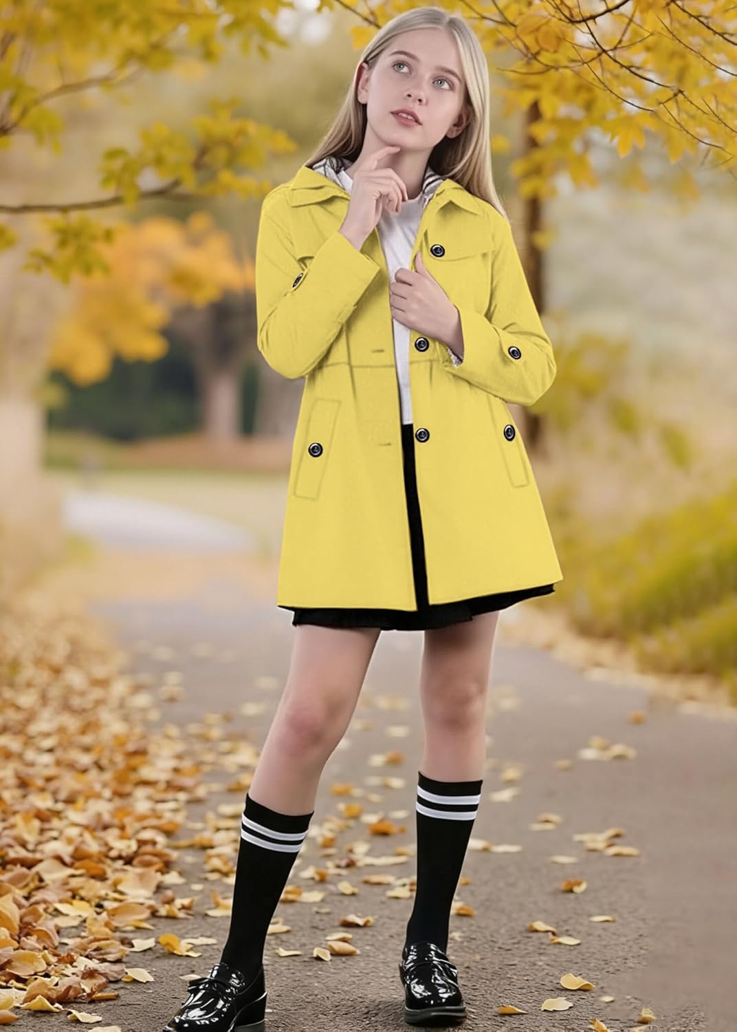 Betusline Girl's Rain Jackets Lightweight Waterproof Hooded Trench Coat Raincoats for Kids,2-14 Years - Image 3