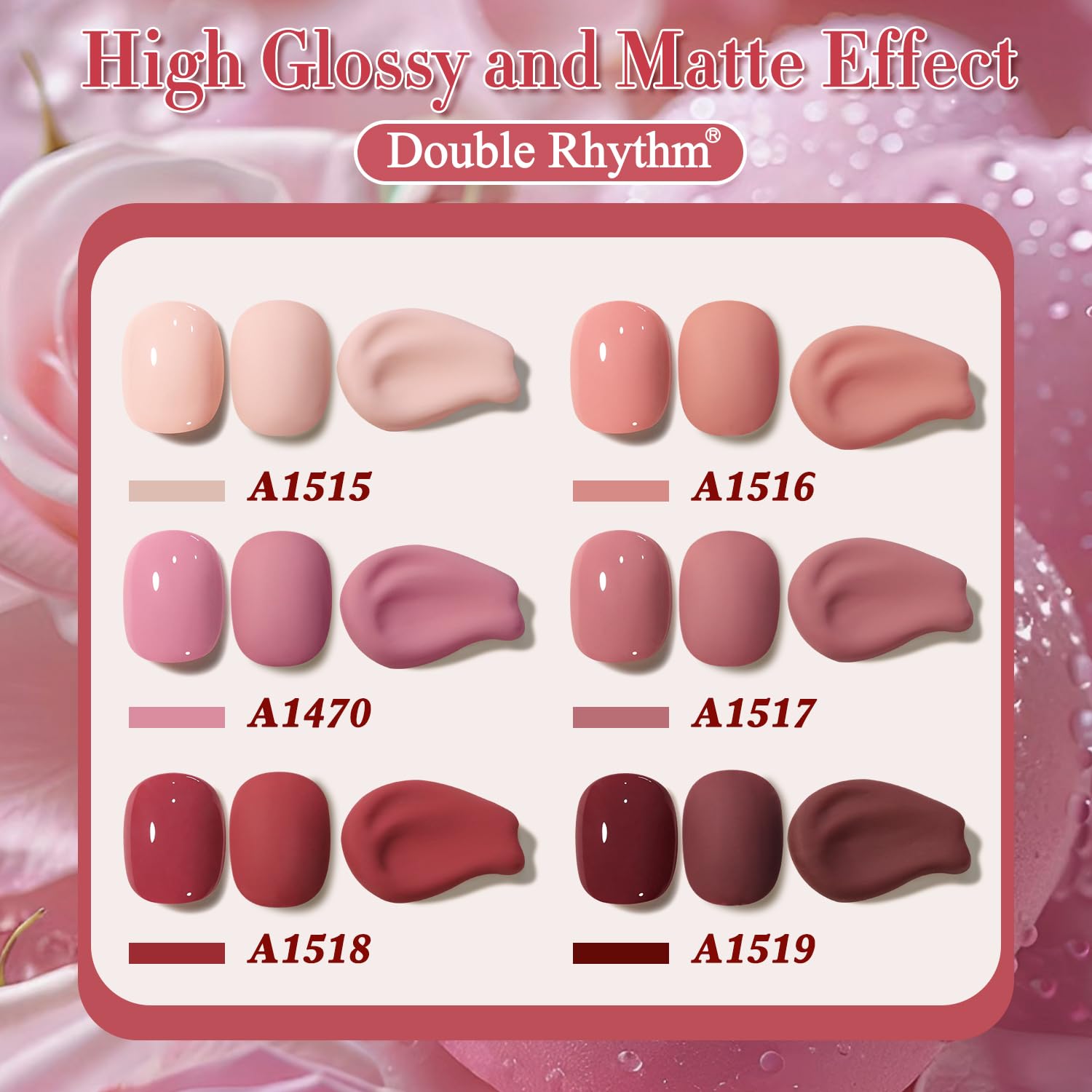 Double Rhythm 6 Pcs 15 ML Gel Polish Set Same Color Same Bottle Soak Off Gel Polish Kit Nail Art Manicure Salon DIY at Home for Women (Burgundy Red Nude Pink Purple Beige-T6-3) - Image 5