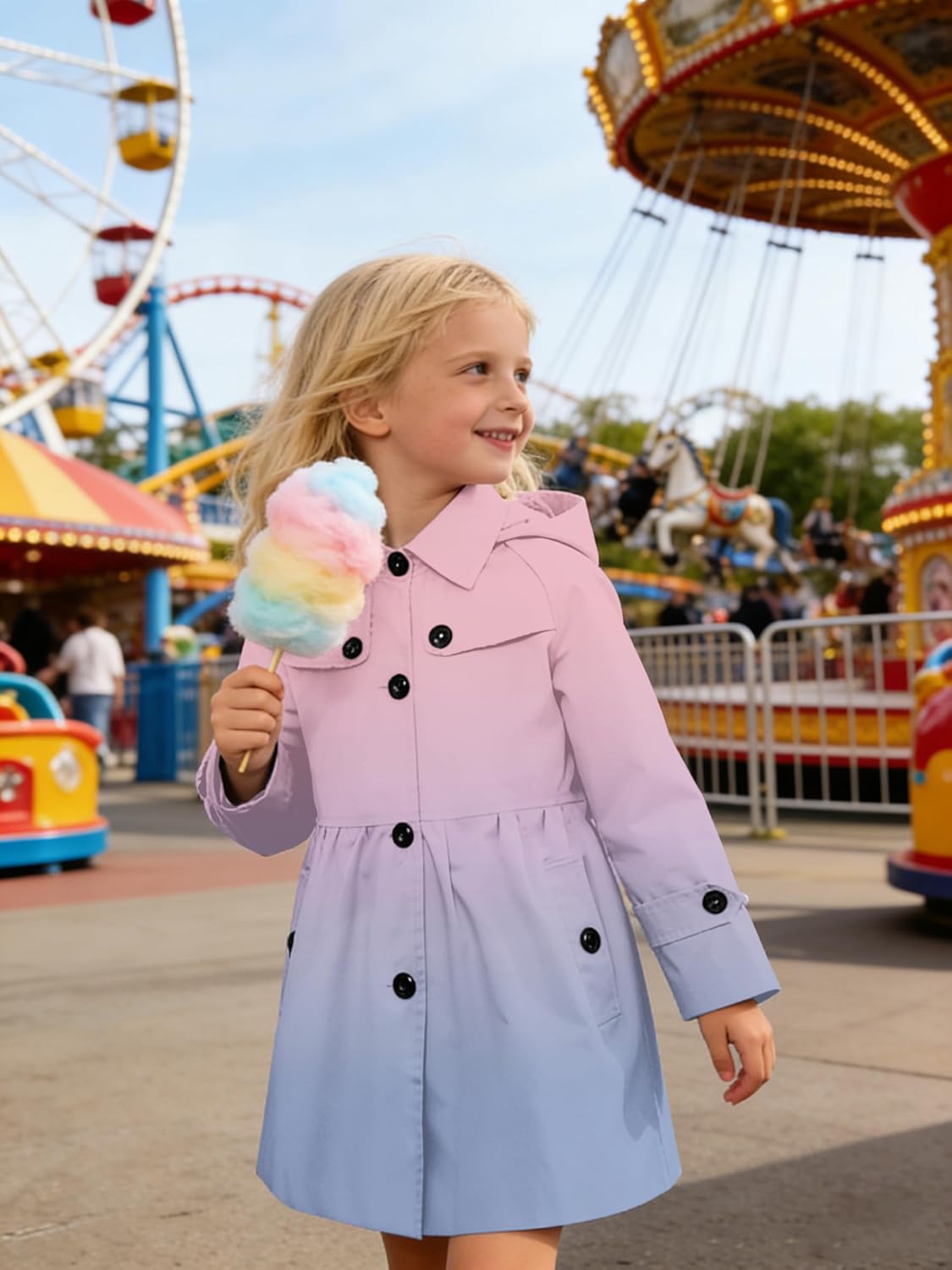 Betusline Girl's Rain Jackets Lightweight Waterproof Hooded Trench Coat Raincoats for Kids,2-14 Years - Image 2