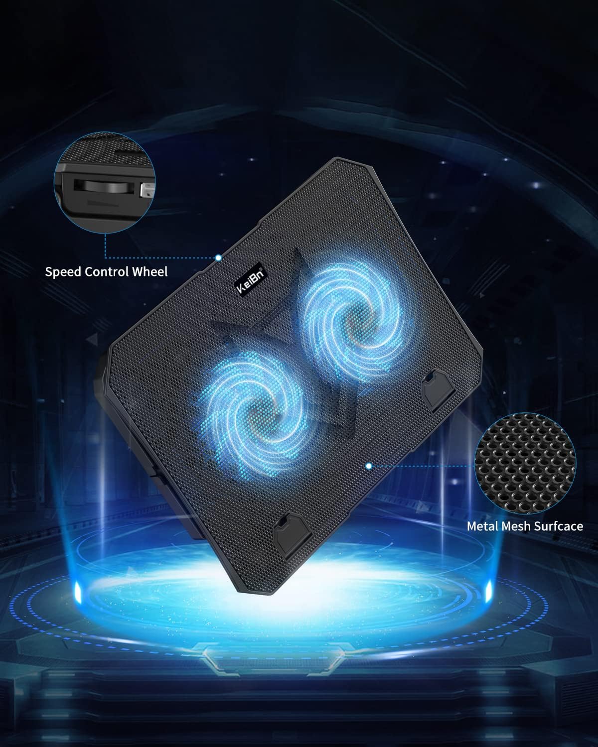 KeiBn Laptop Cooling Pad, Gaming Laptop Cooler 2 Fans for 10-15.6 Inch Laptops, 5 Height Stands, 2 USB Ports (S039) - Image 7