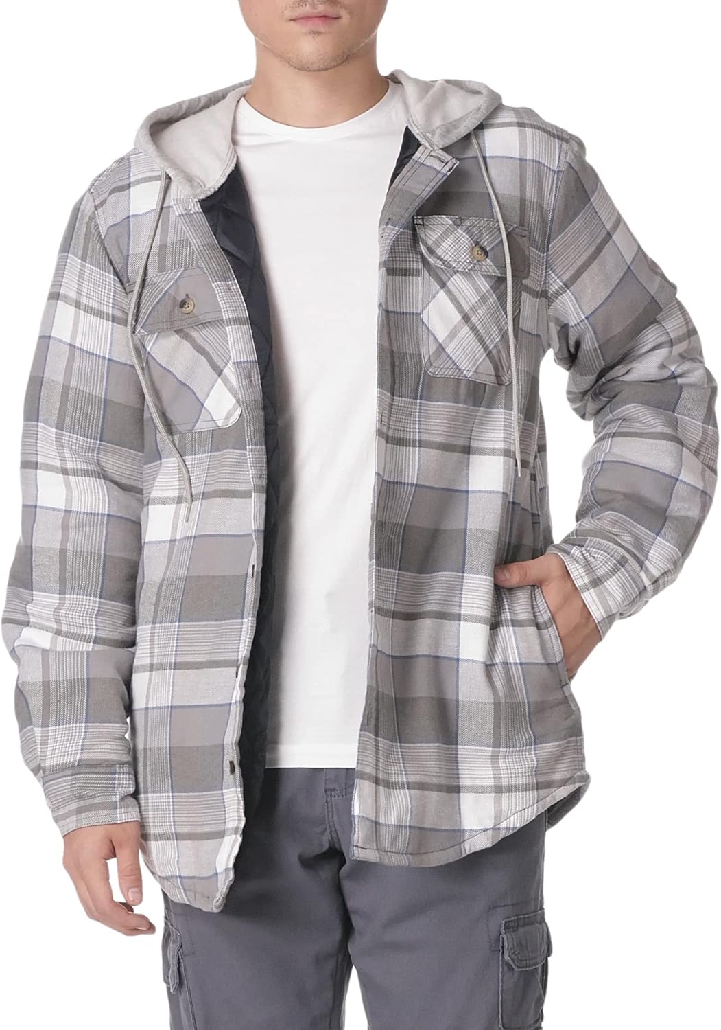 Wrangler Authentics Men's Long Sleeve Quilted Lined Flannel Shirt Jacket with Hood - Image 3