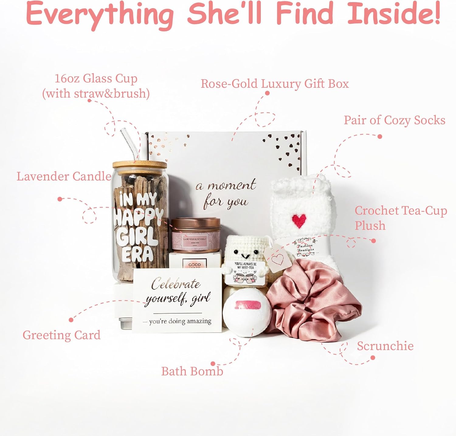 MHSMHL Best Friend Bestie Birthday Gifts for Women, Friendship Gifts for Women, Best Friend Gift Basket Galentines Gifts Valentines Day Gift for Friends Spa Care Box with 16oz Glass Cup - Image 2
